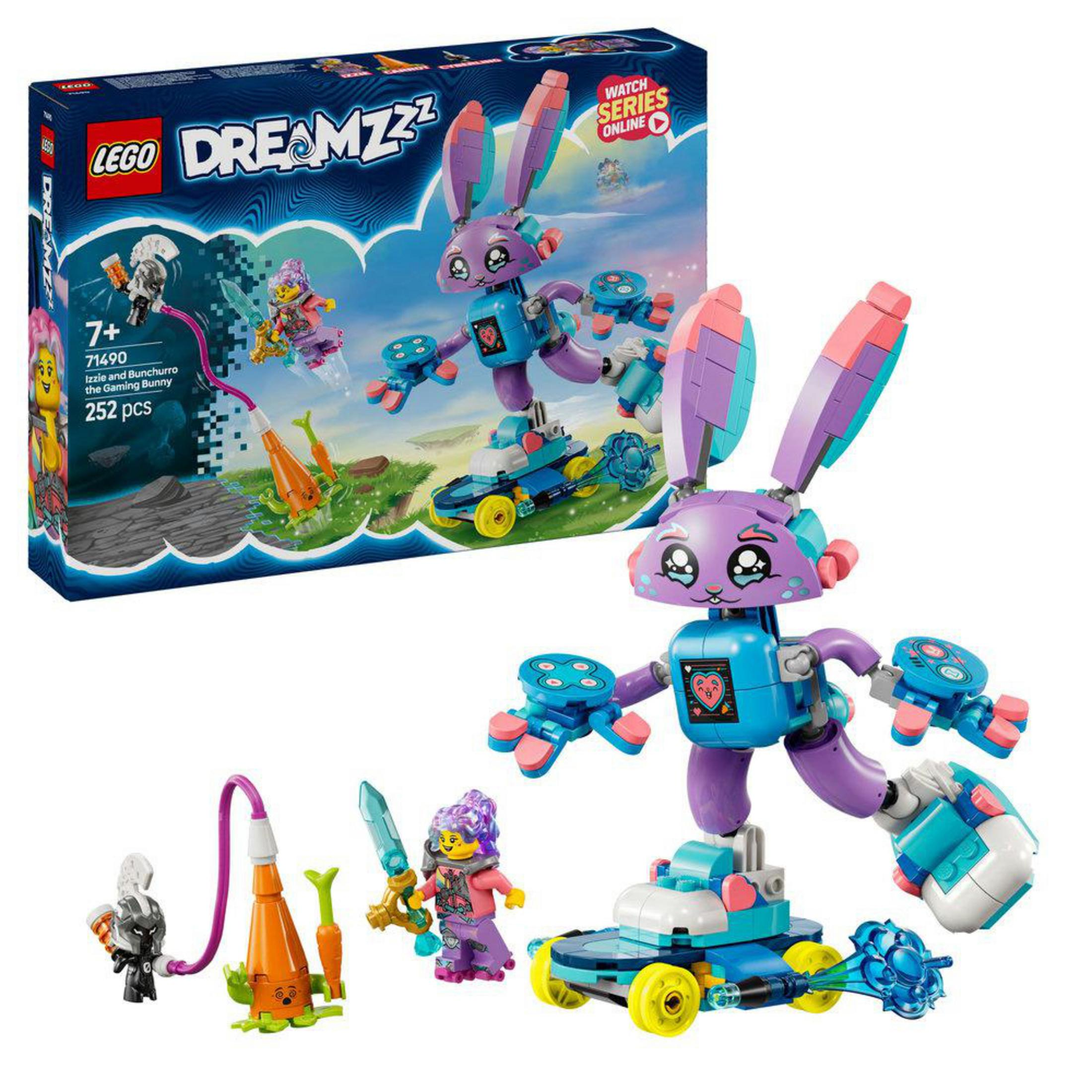 Set LEGO DREAMZZZ con una figura de conejo y otros elementos coloridos.