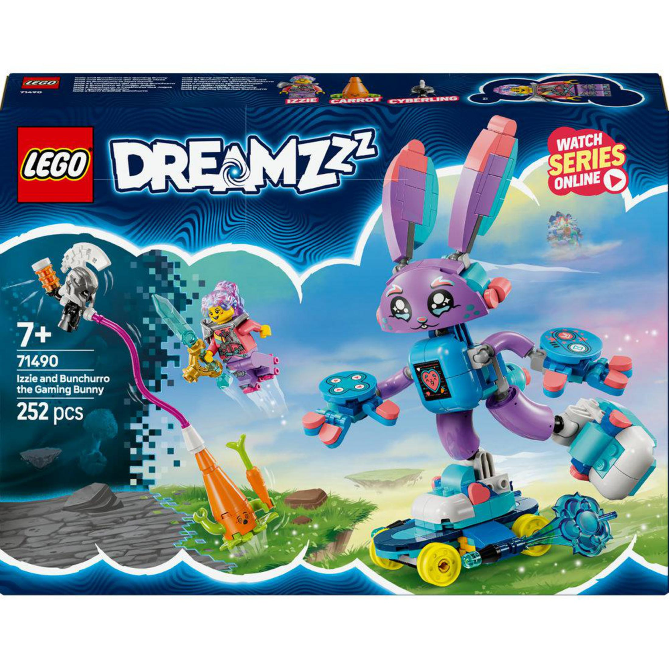 Un set Lego Dreamzzz presenta un robot conejo, dos minifigs y un vehículo zanahoria.