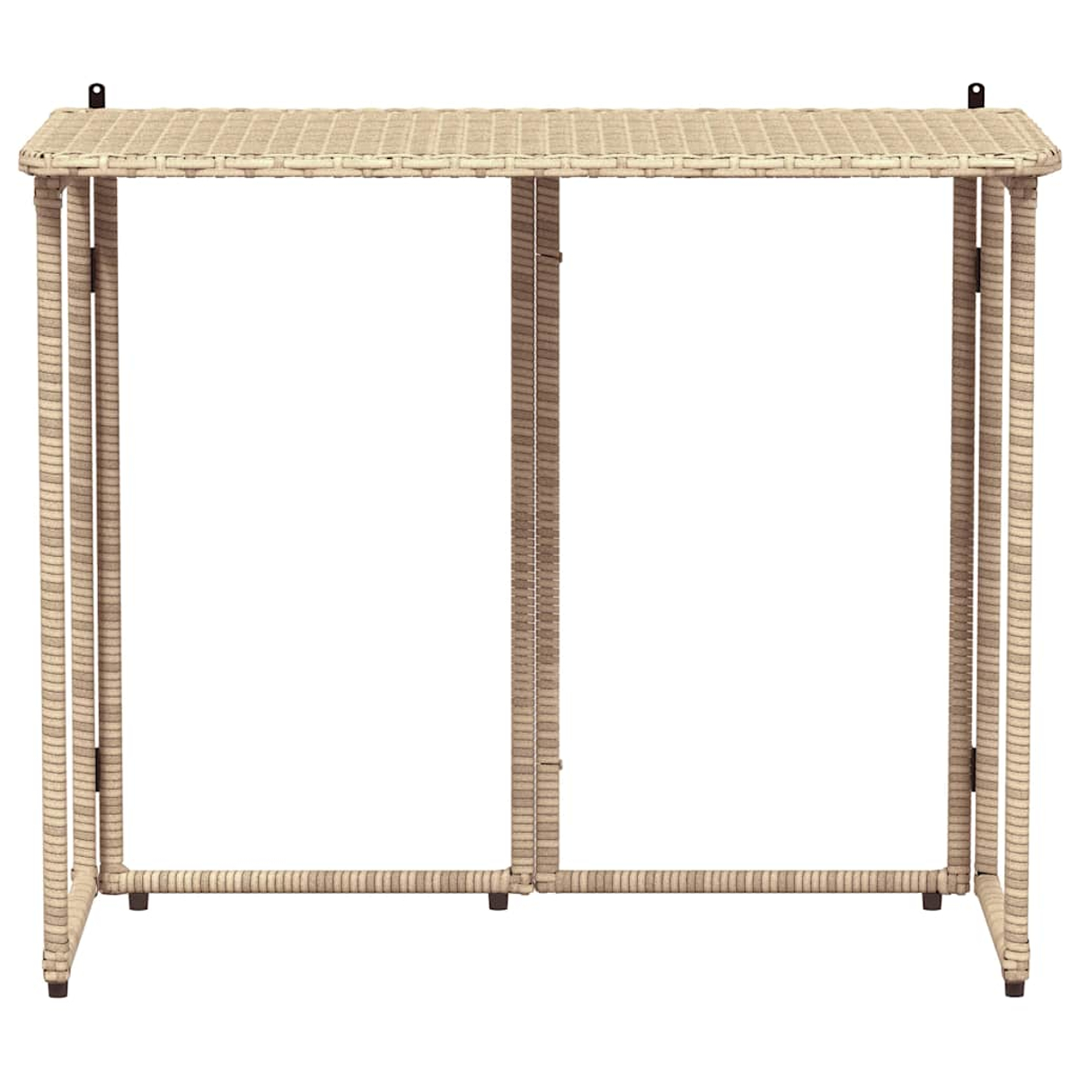 Mesa de mimbre con dos secciones, color beige claro, sobre fondo blanco.
