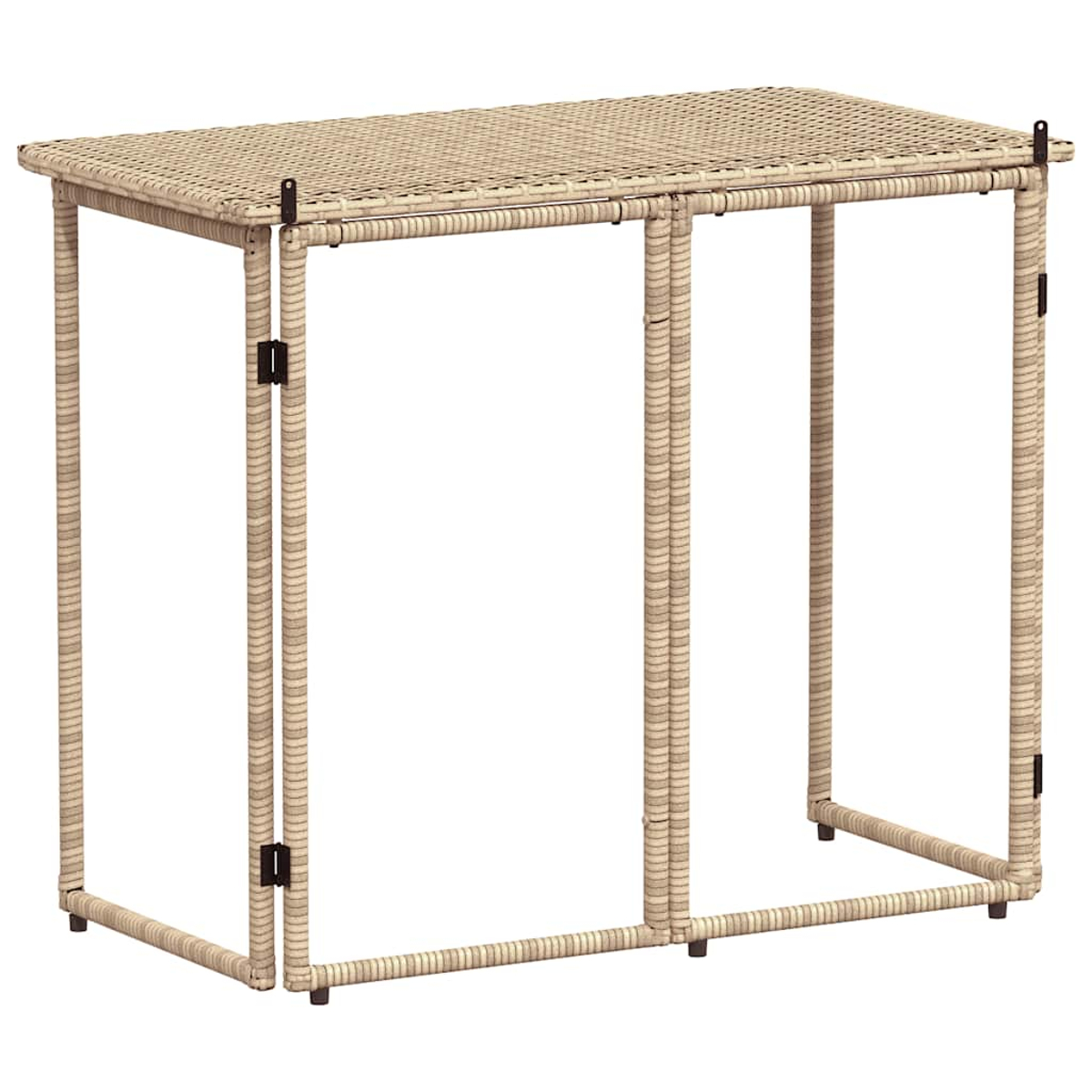 Mesa auxiliar de mimbre para exterior, rectangular, con marco simple.