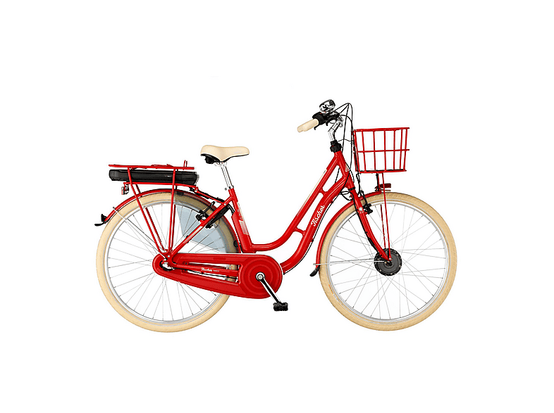 FISCHER 64332 CITA RETRO 2.0 Citybike (Laufradgröße: 28 Zoll, Rahmenhöhe: 48 cm, Damen-Rad, 418 Wh, Rot glänzend)
