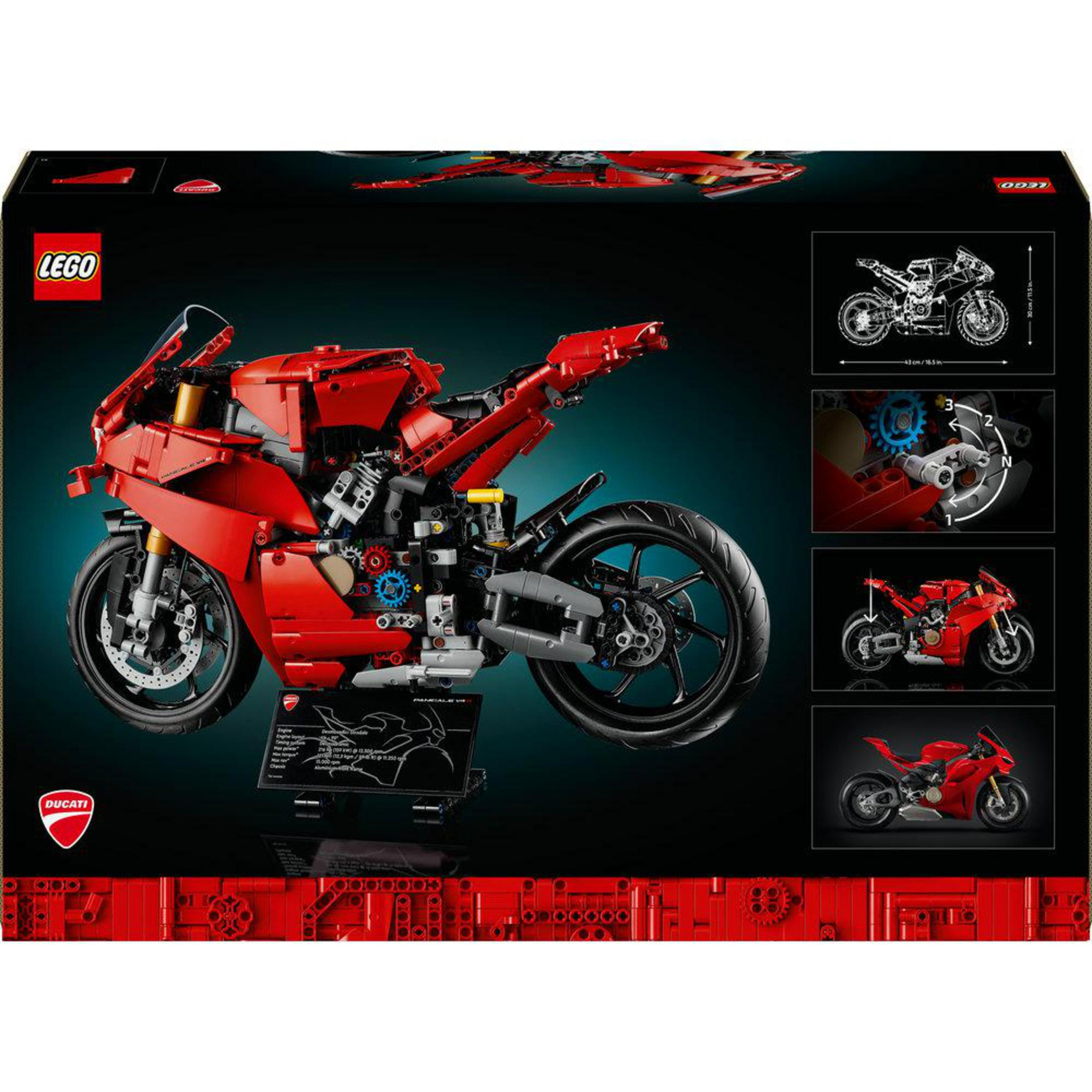 Caja del set LEGO Ducati motocicleta. La caja muestra la moto roja montada y detalles.