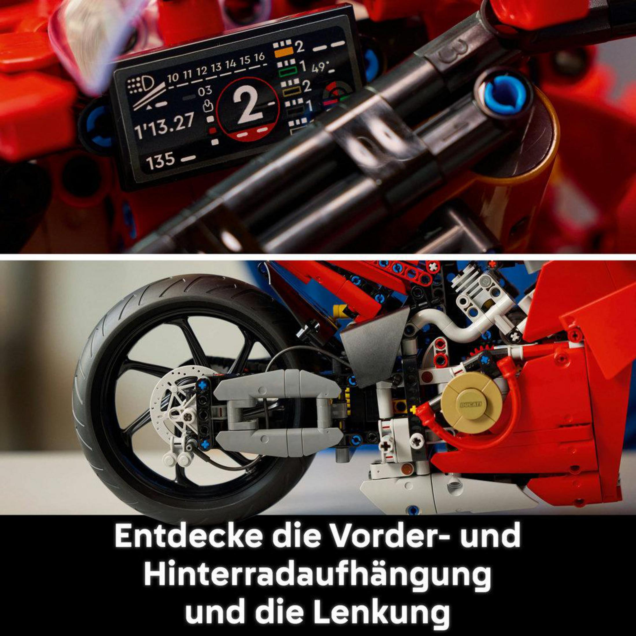 Primer plano de un modelo de motocicleta rojo y negro con piezas detalladas.