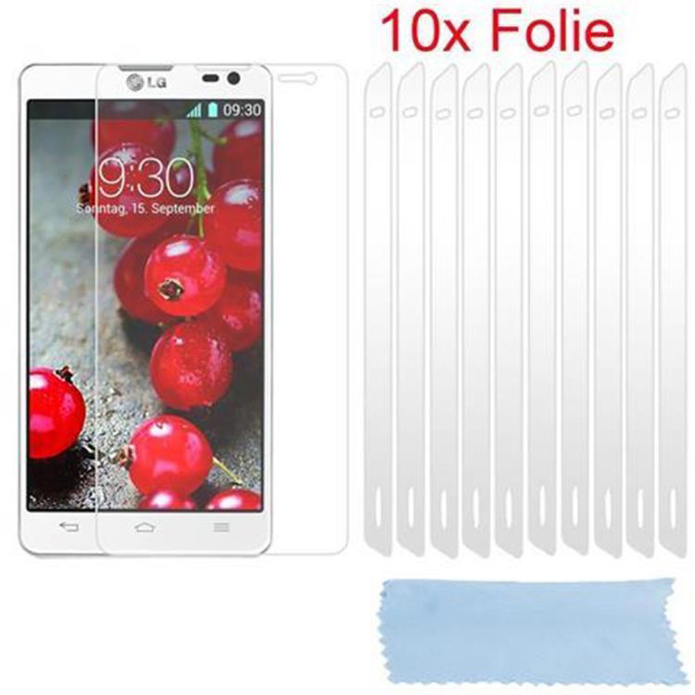 Uno smartphone con protezione schermo e 10 pellicole protettive, con un panno per la pulizia.
