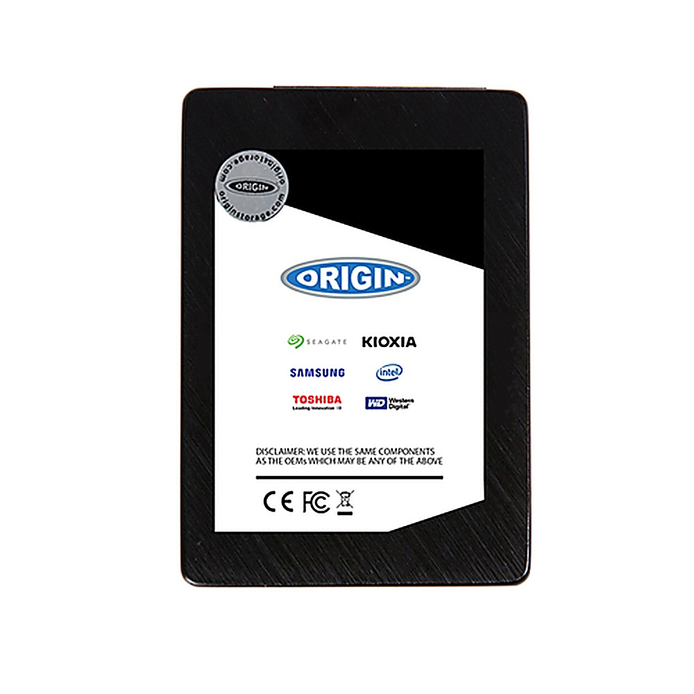 SSD con custodia nera e logo Origin. Seagate, KIOXIA, Samsung, Toshiba e WD Digital sono elencati.