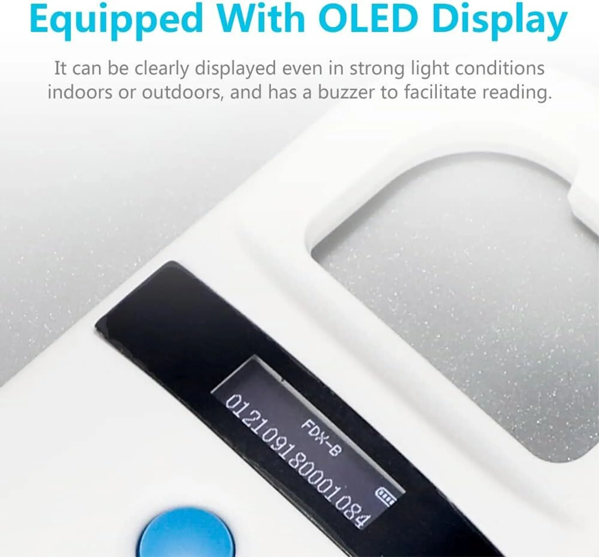 Gerät mit OLED-Display. Zeigt Text: 012109180001084.