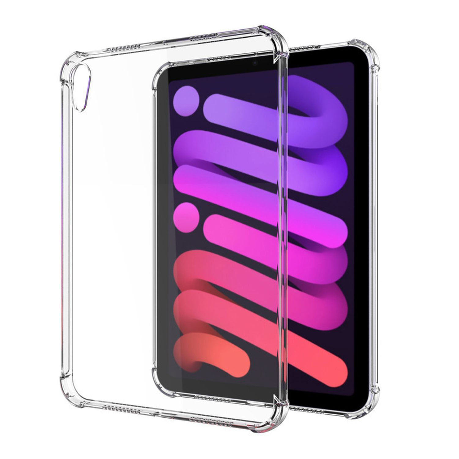 Transparente Hülle auf Tablet mit buntem Bildschirm.
