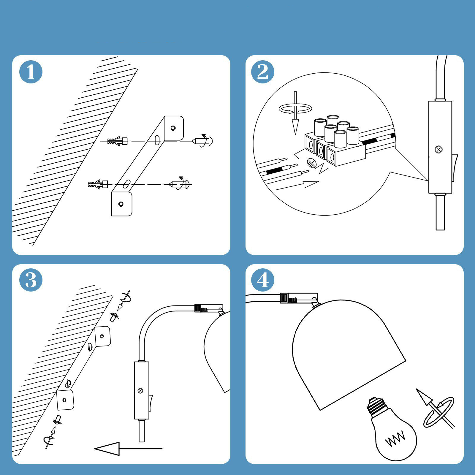 Instrukcje dotyczące instalacji lampy ściennej.