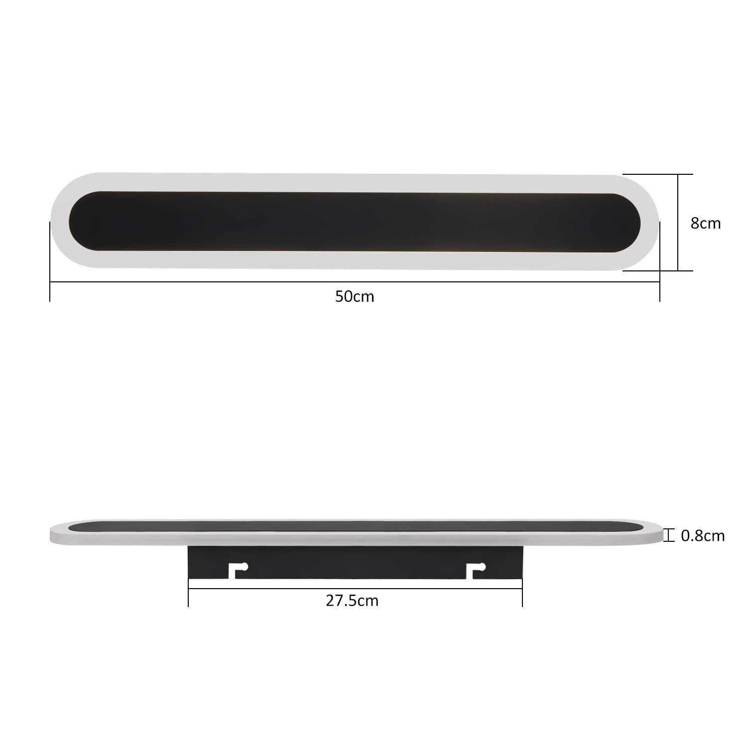 Diagrama de una luz LED rectangular con dimensiones.