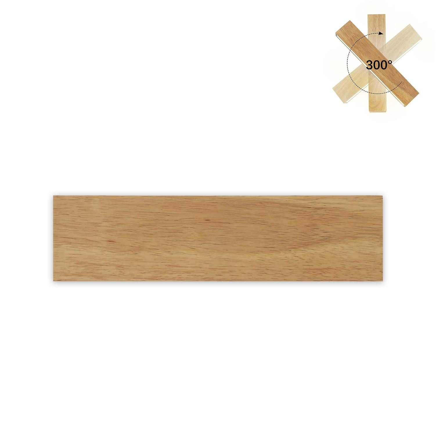 Asse di legno con un indicatore di rotazione di 300 gradi, su sfondo bianco.