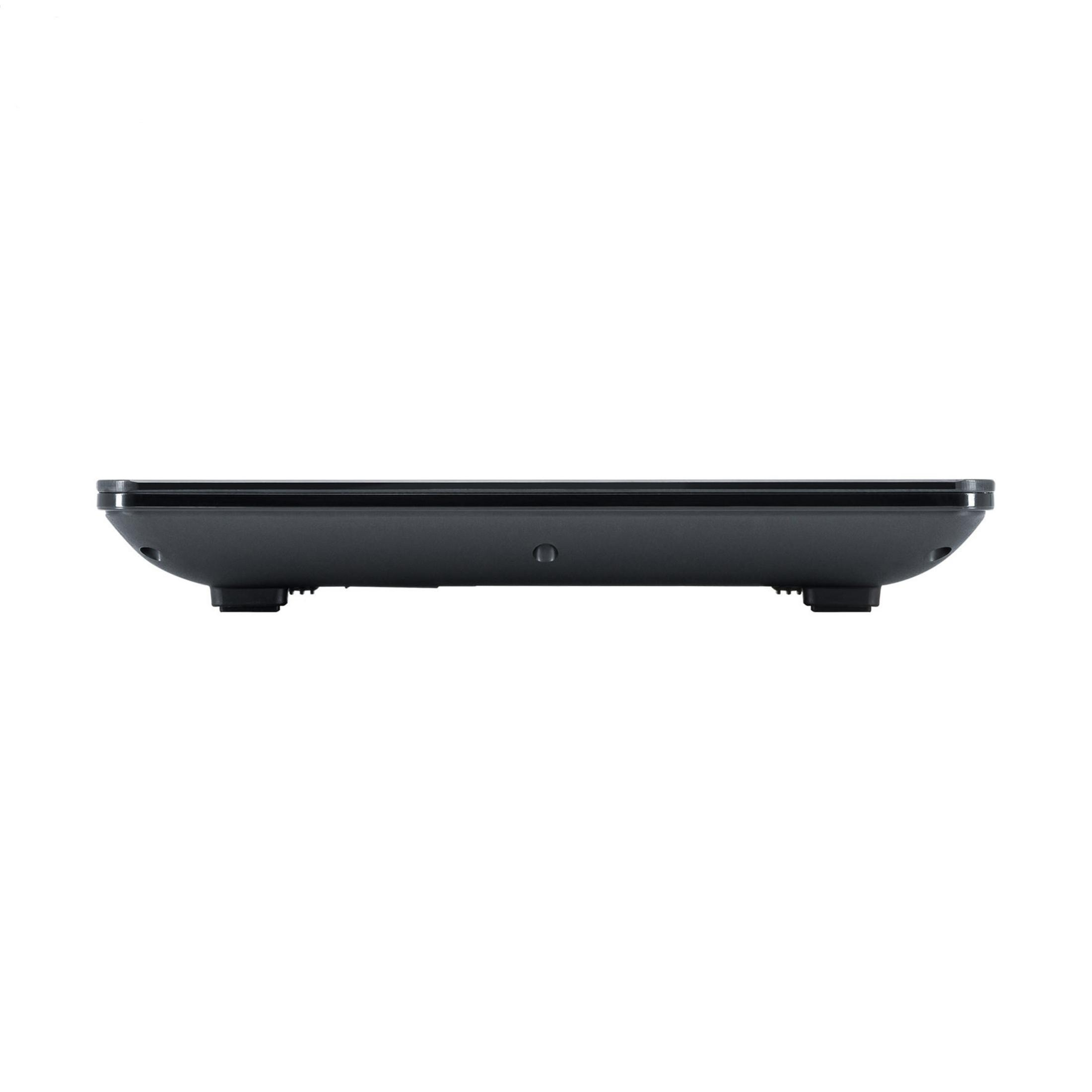 Un dispositivo nero, forse un tablet, visto di lato. Ha un design elegante e sottile.