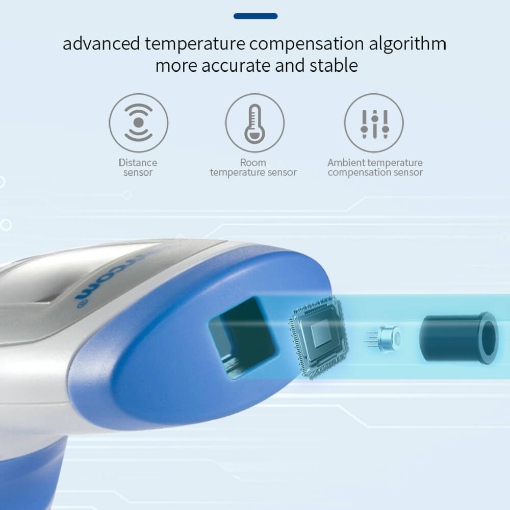 Detaillierte Ansicht der internen Komponenten eines Thermometers, mit blau-weißem Farbschema.