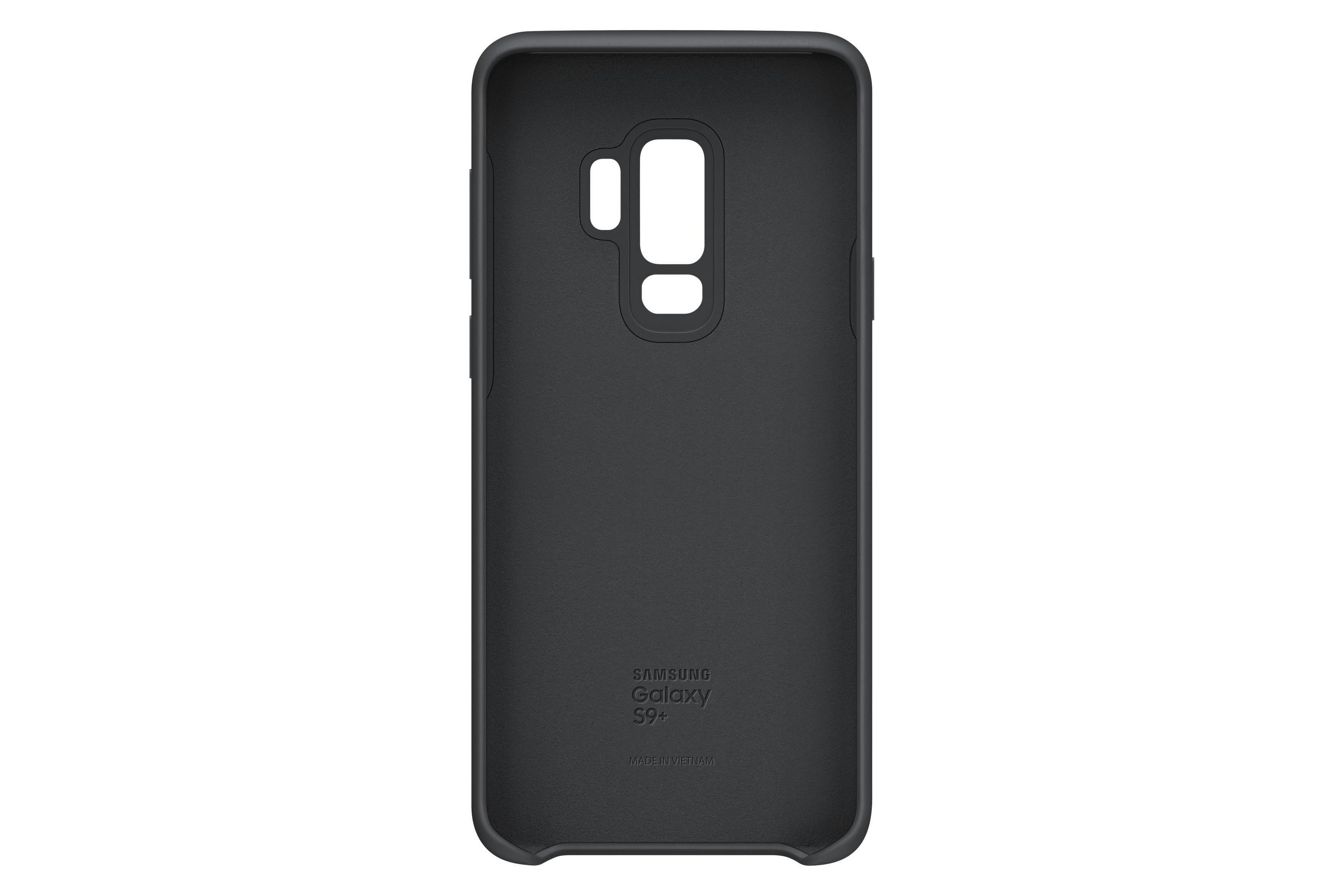 Interior de la funda negra del teléfono Samsung, con recortes para la cámara y los detalles del teléfono.