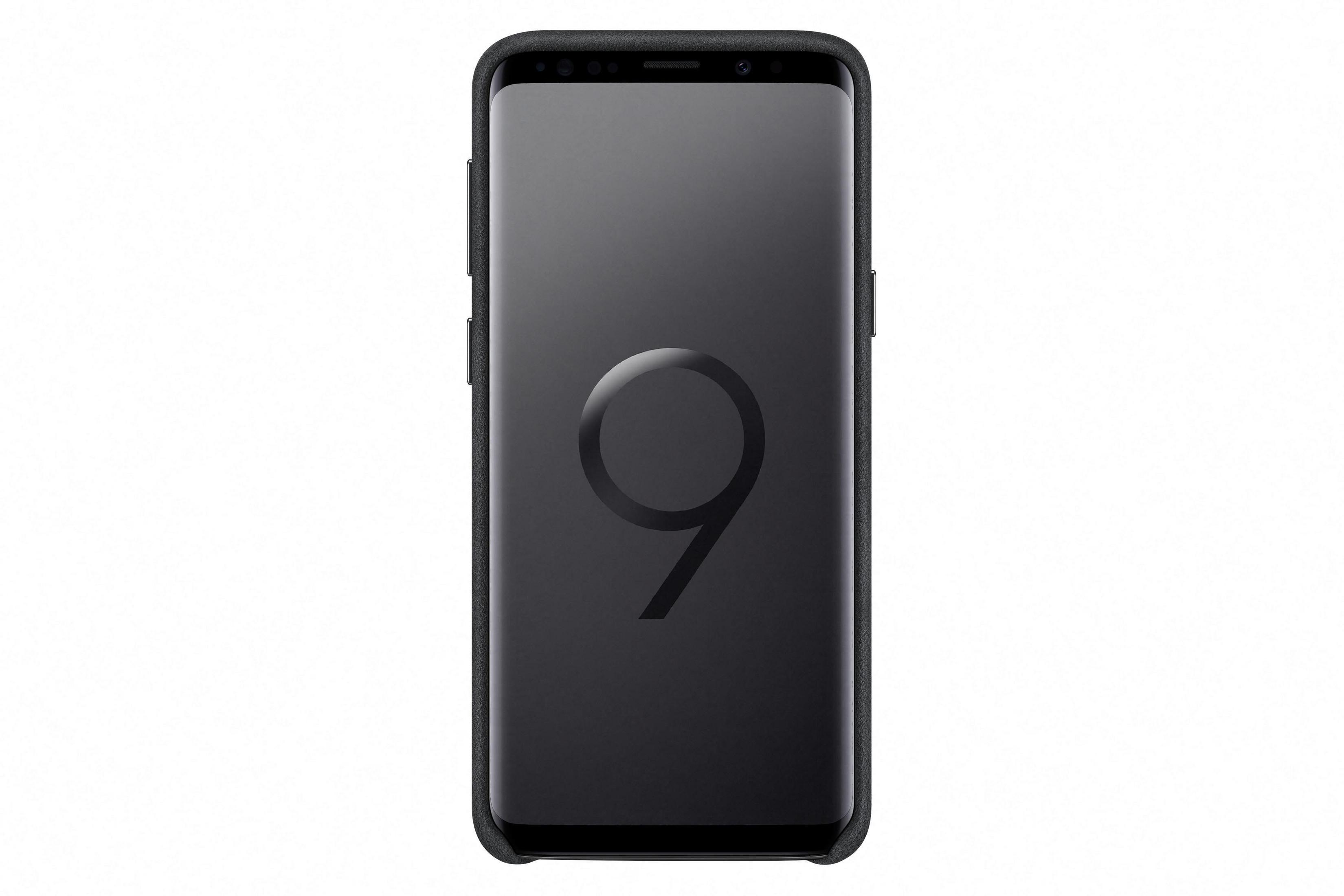 Funda negra en teléfono Samsung negro. El número 9 es visible en el centro.
