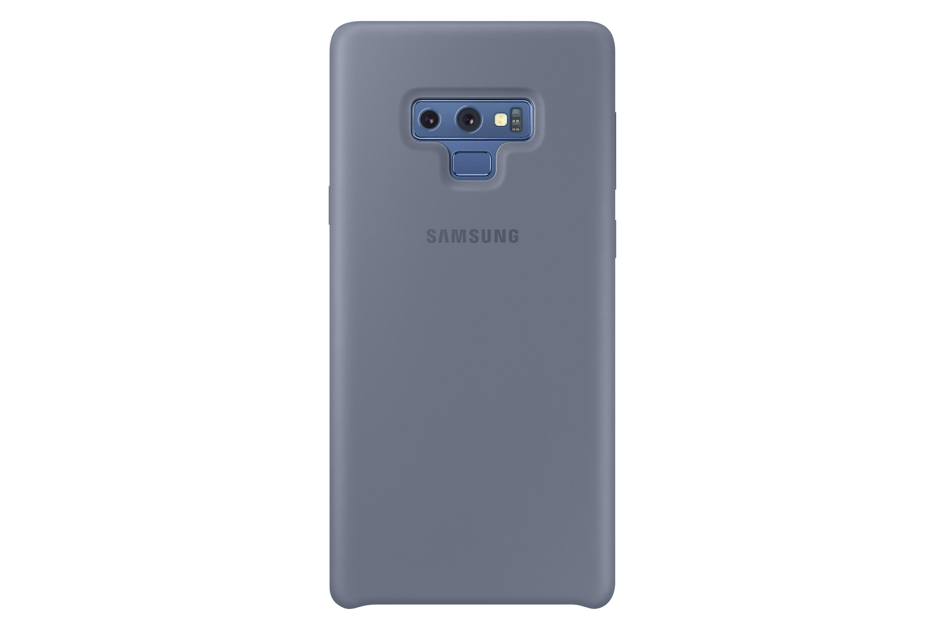 Una custodia blu per telefono con il logo Samsung.