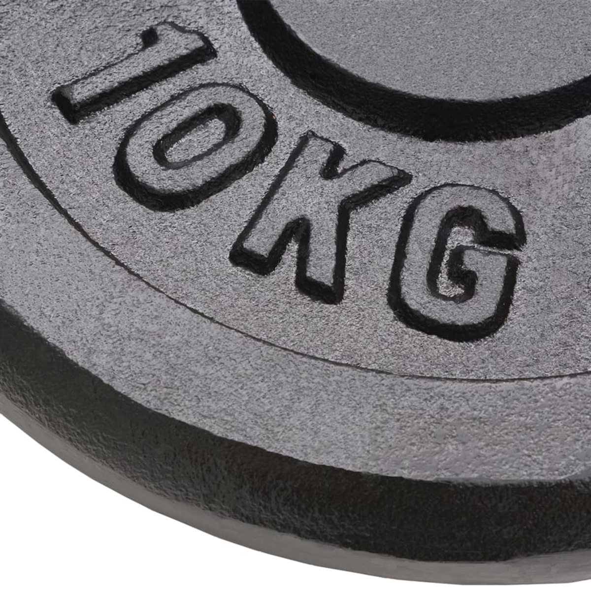 Schwarze Hantelscheibe mit der Prägung '10KG' auf der Oberfläche.