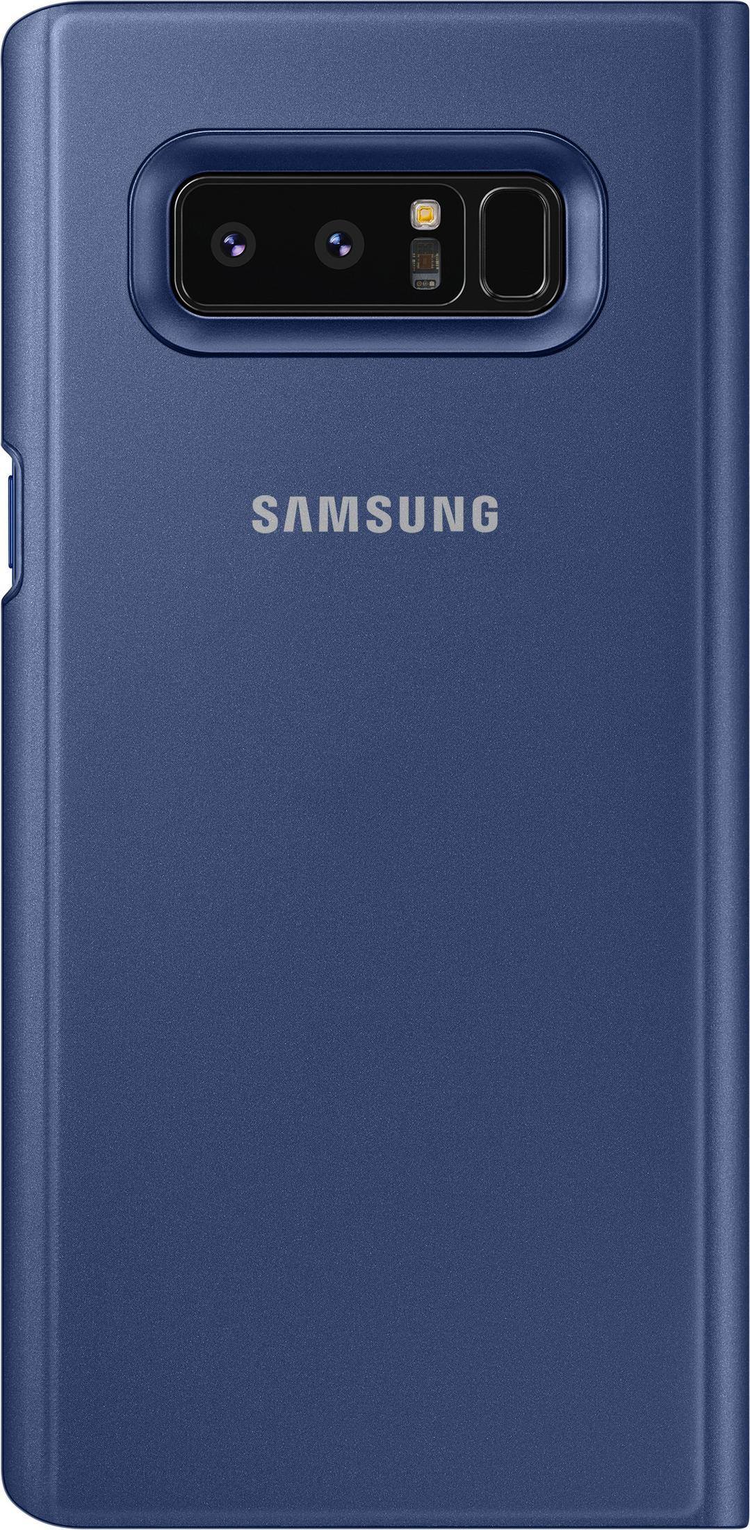 Blaue Samsung Handyhülle mit Kamera und Samsung Logo. Auf weißem Hintergrund.
