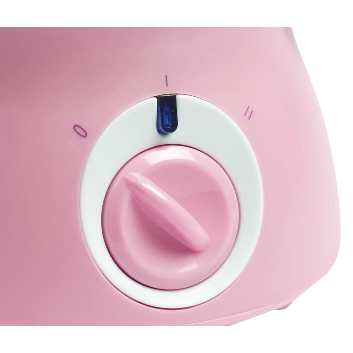 Zbliżenie różowego pokrętła na różowym urządzeniu z cyframi.