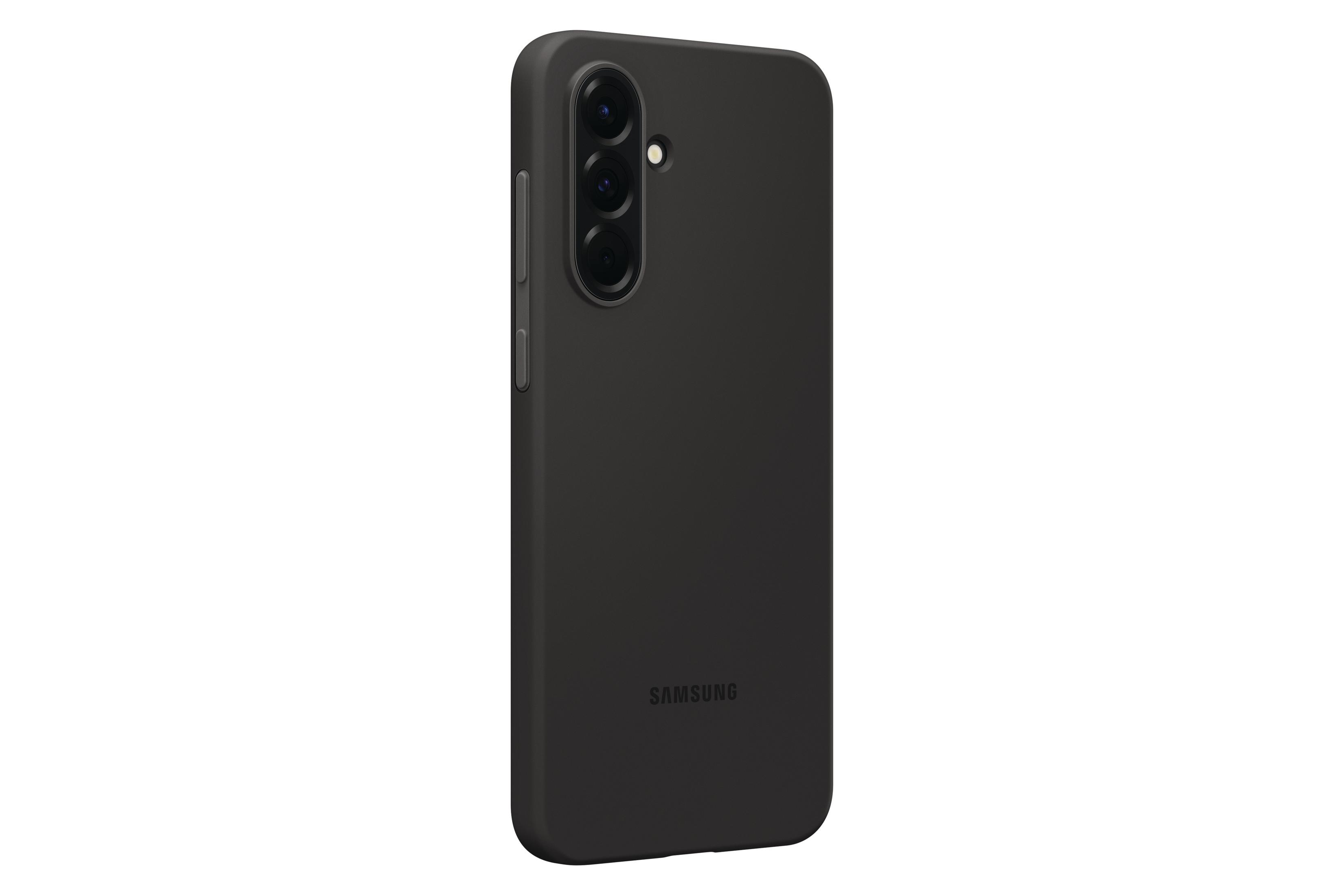 Schwarze Samsung-Handyhülle. Der Markenname steht unten.