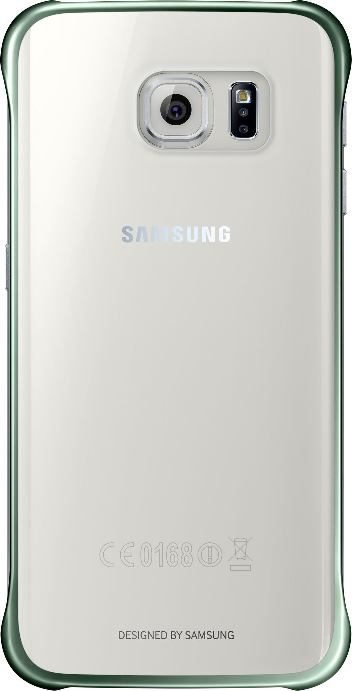 Retro del telefono bianco con logo Samsung, fotocamera e testo.