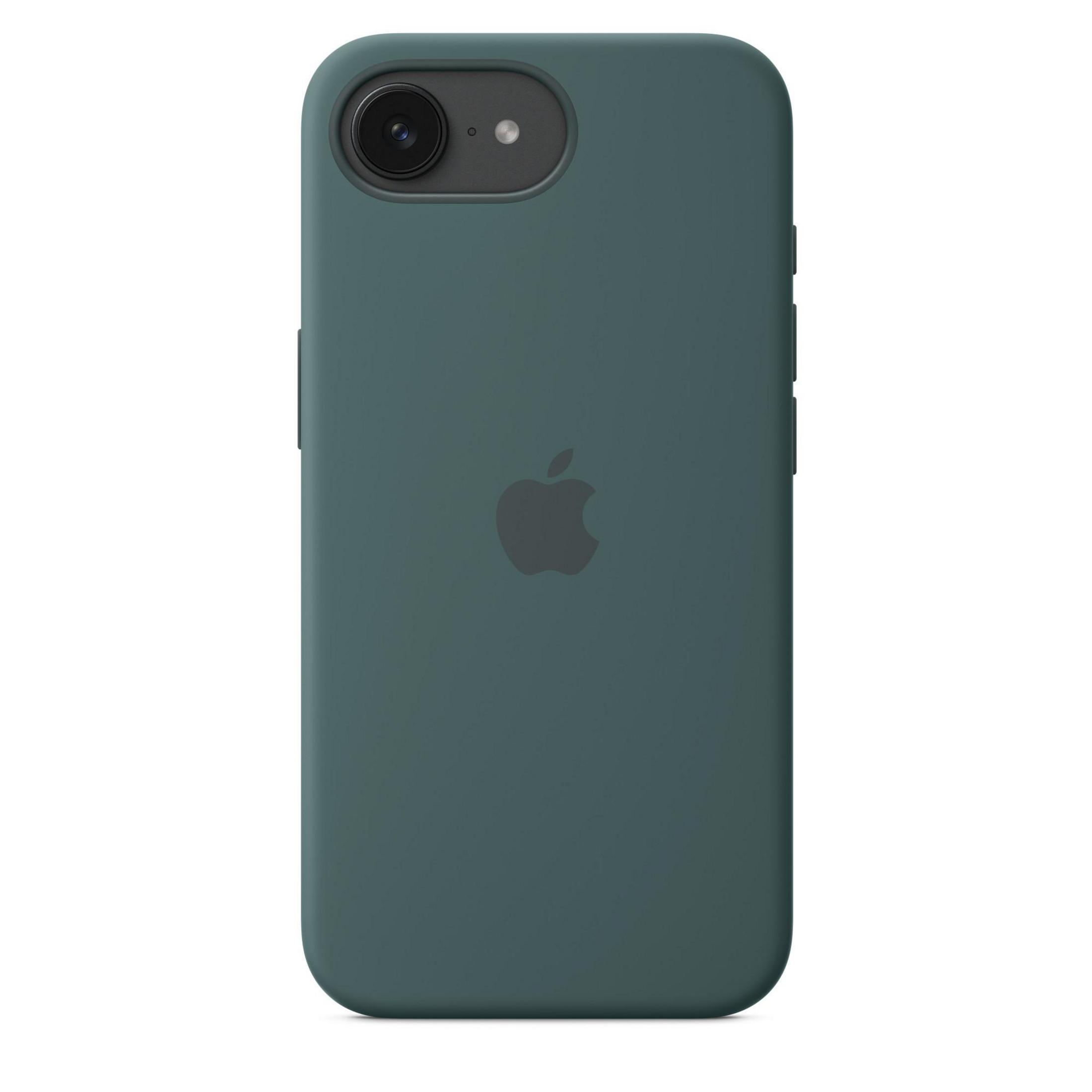Un Apple iPhone SE verde oscuro con cámara y logotipo visibles.