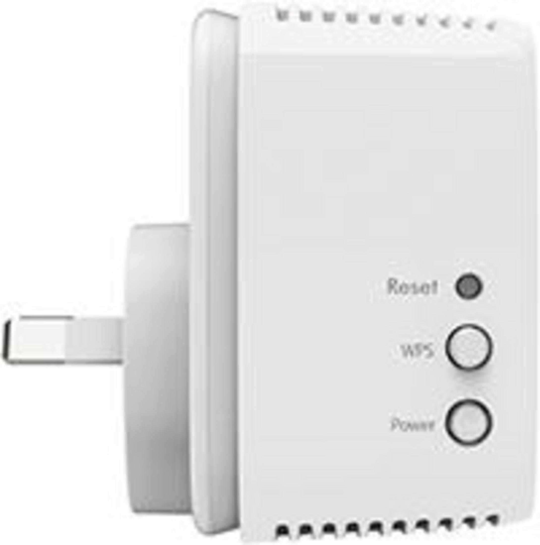 Adaptateur CPL blanc avec prise et trois boutons étiquetés.