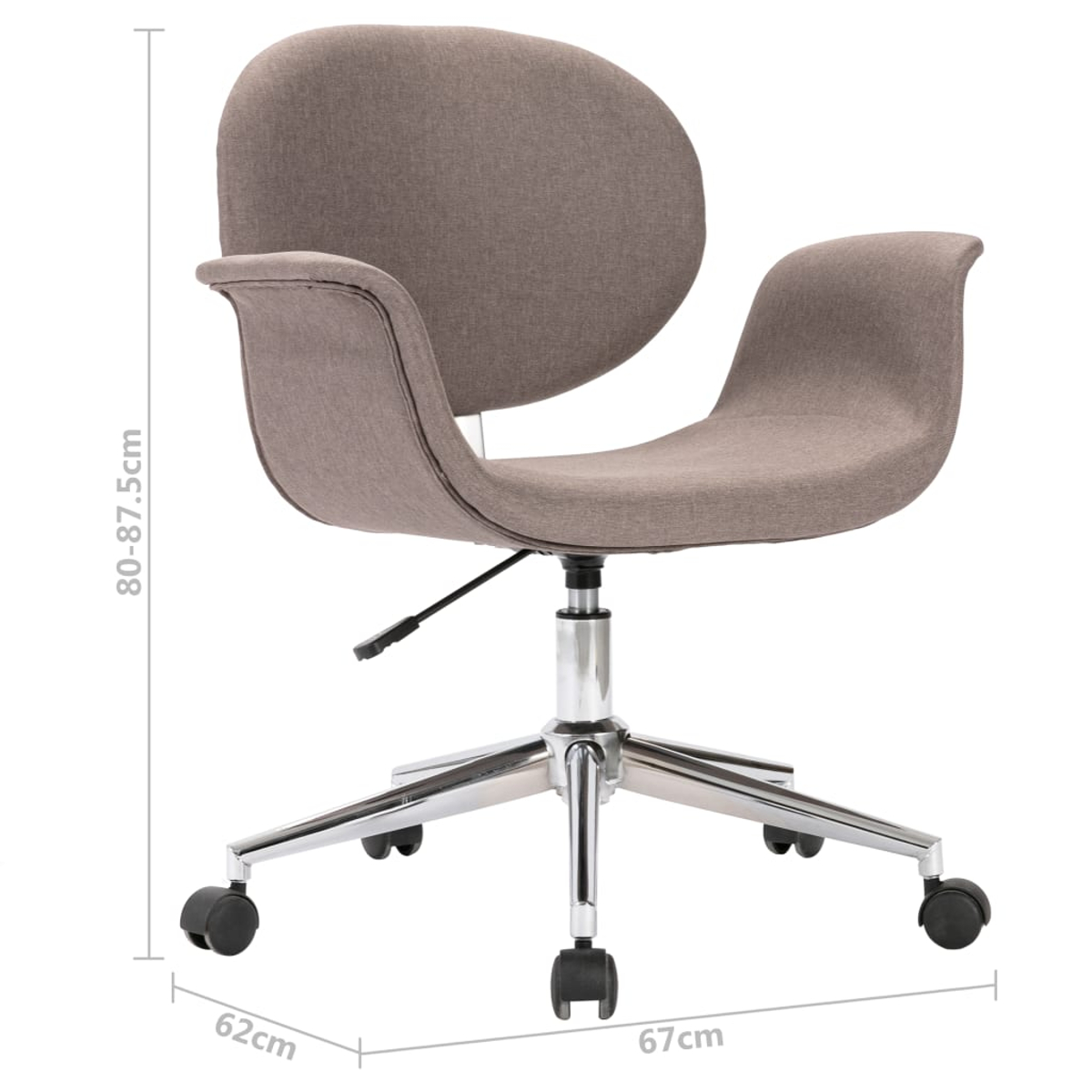 Brauner Bürostuhl mit Armlehnen, Maße: 62x67cm, Höhe 80-87,5cm.