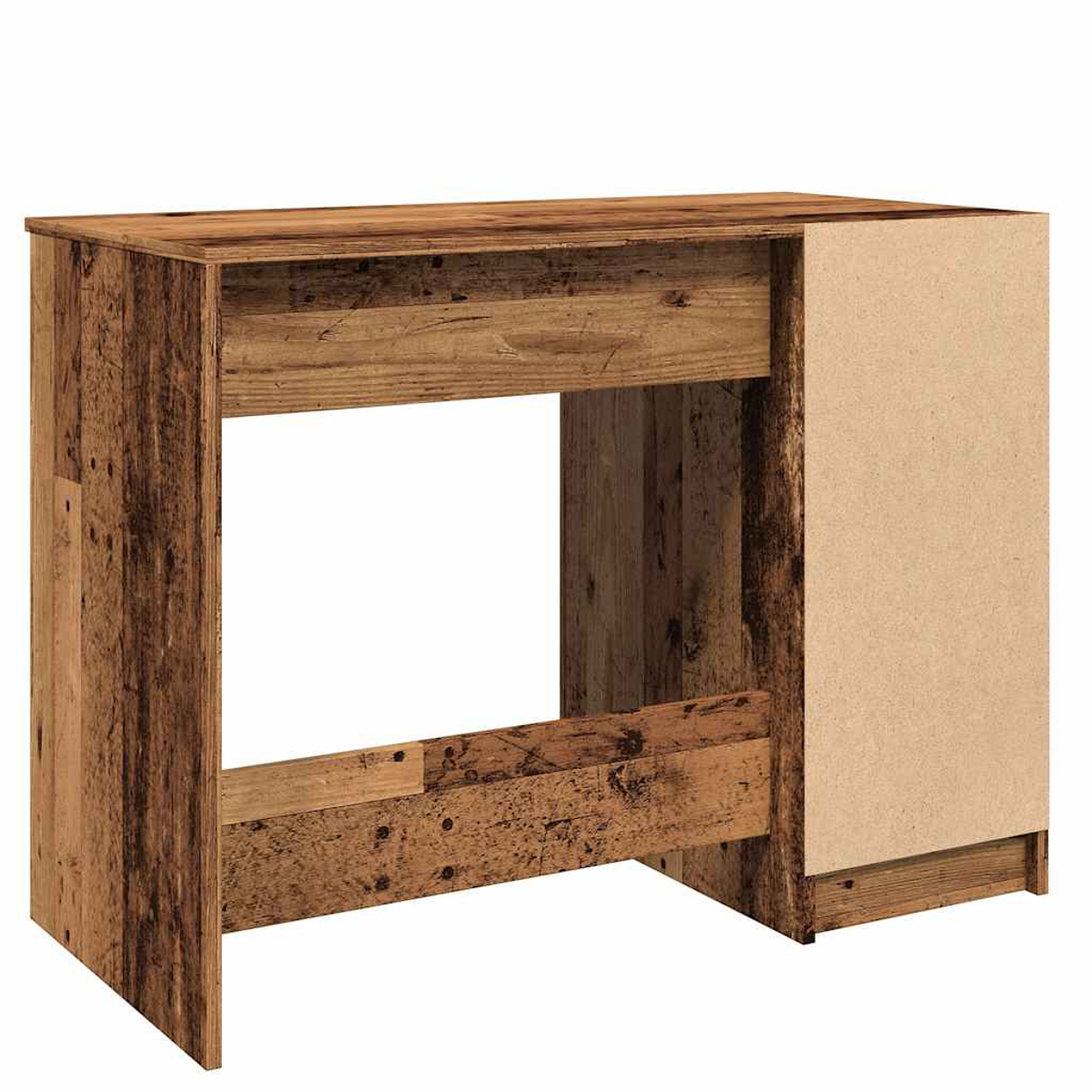 Holzschreibtisch mit Schublade und großer Öffnung.