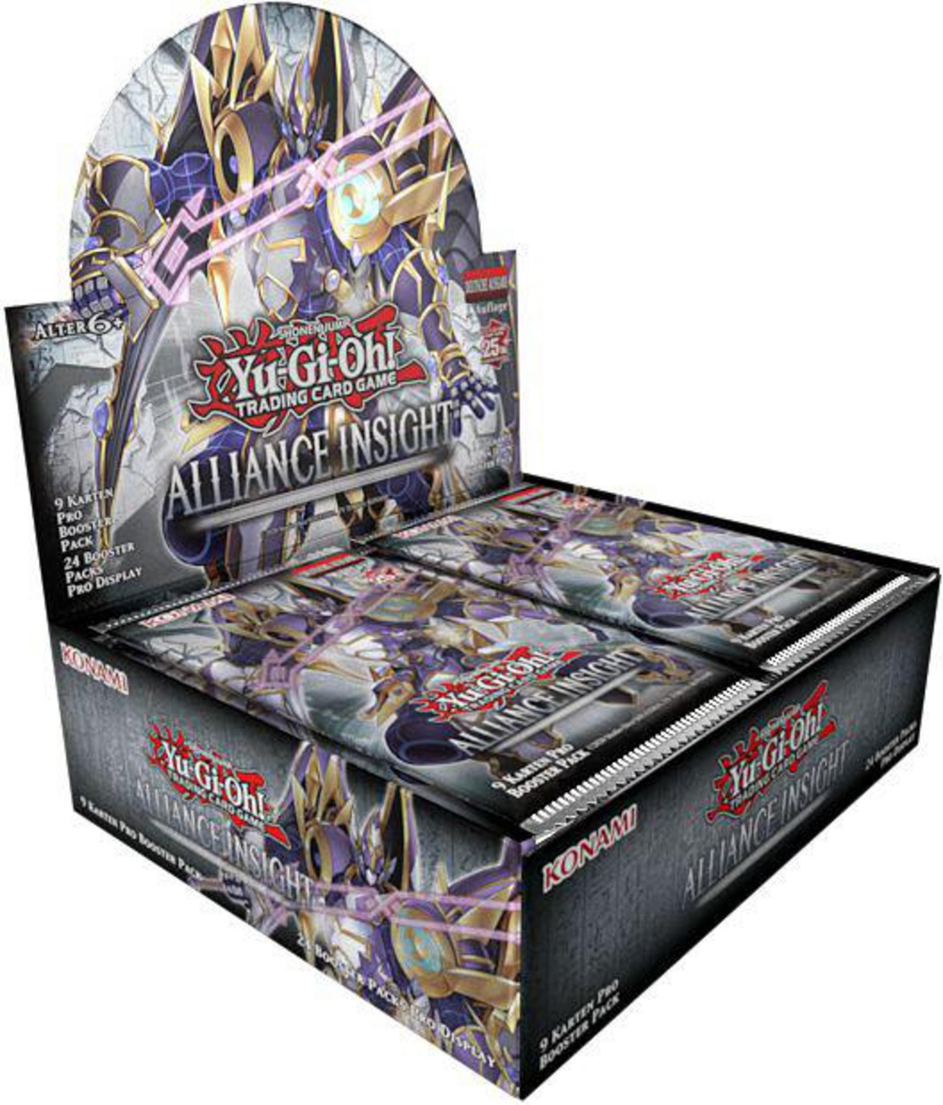 Una scatola del gioco di carte collezionabili Yu-Gi-Oh! con più bustine.