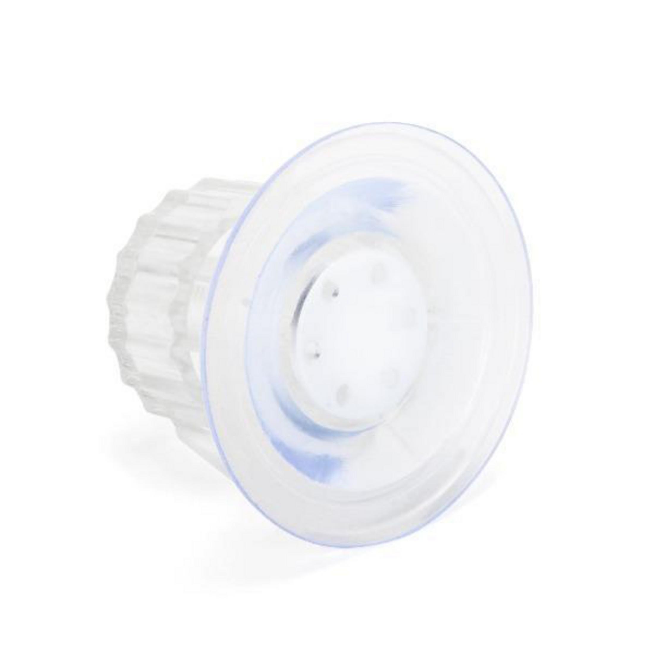 Przezroczysta przyssawka z tworzywa sztucznego z białym środkiem.