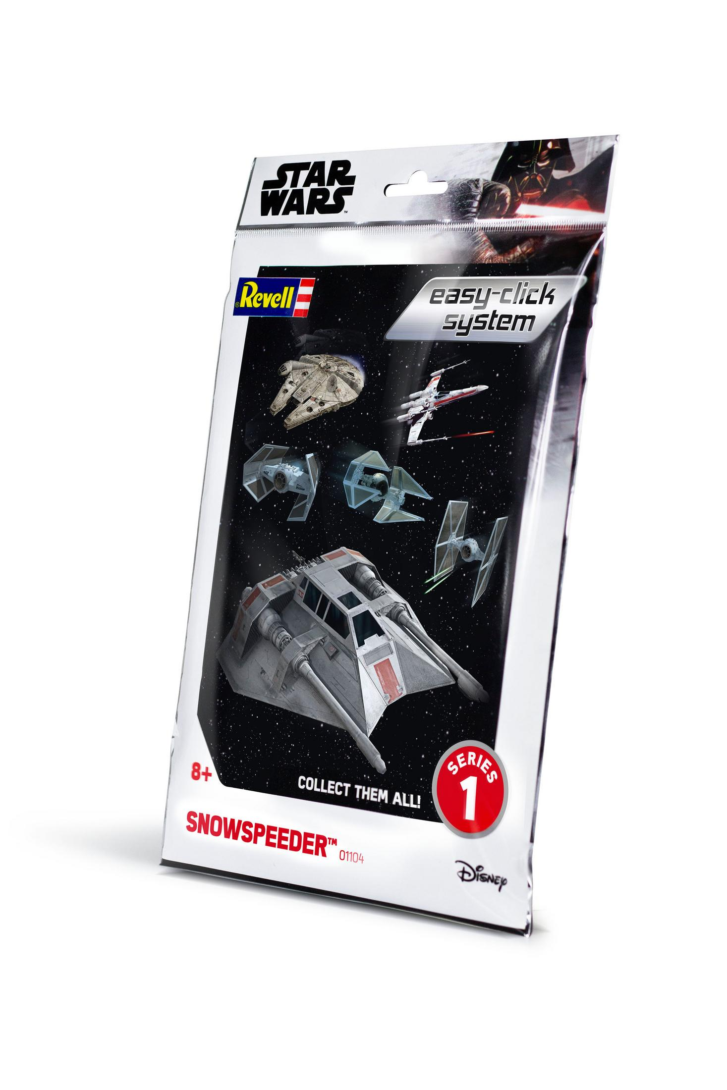 Star Wars Revell modelbouwpakketverpakking met Snowspeeder en andere Star Wars-voertuigen.