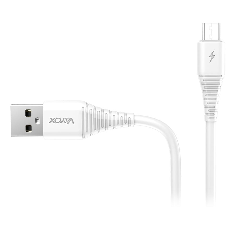 Biały kabel USB do Micro USB. Widoczna nazwa marki.