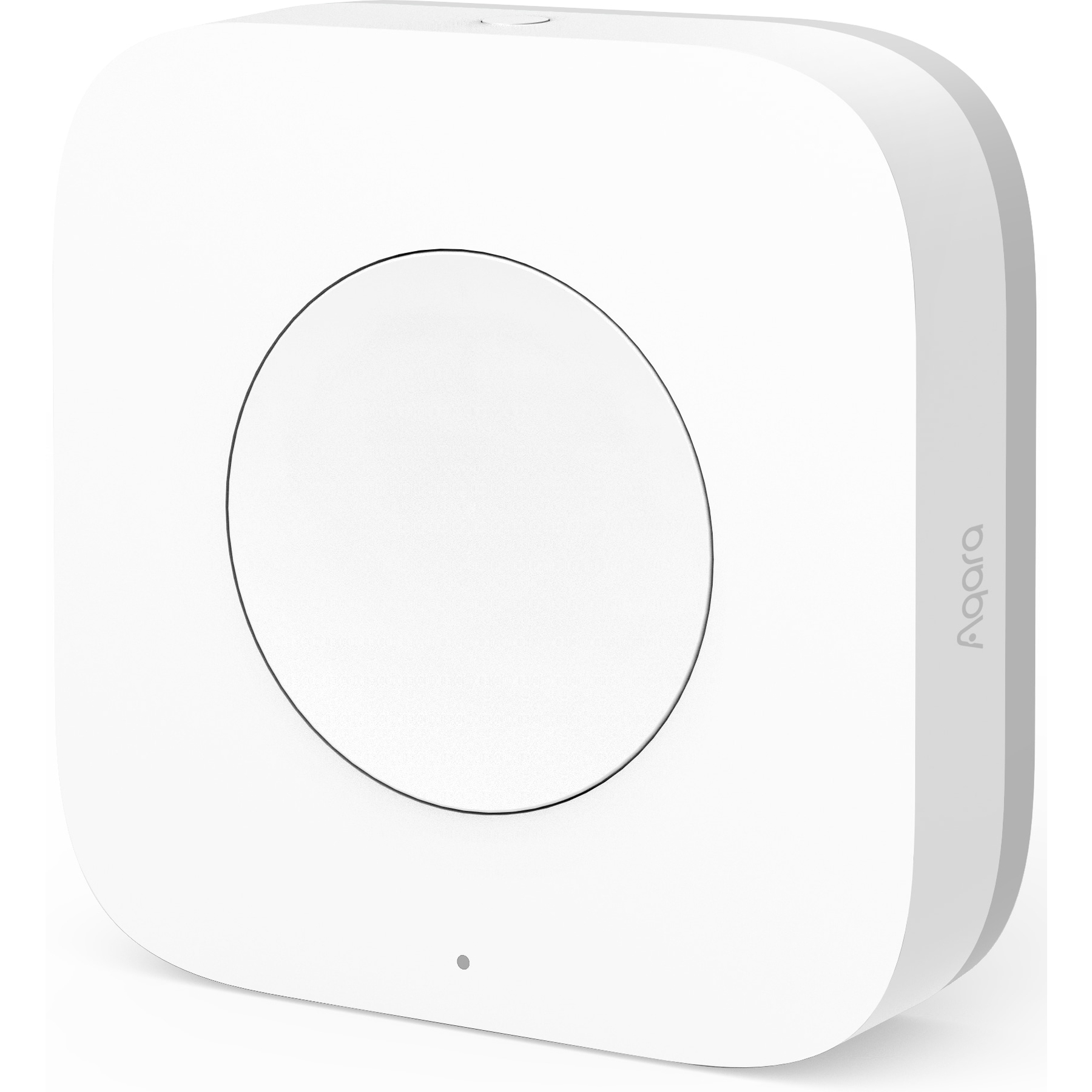Dispositivo smart home quadrato bianco. Il marchio è Aqara.
