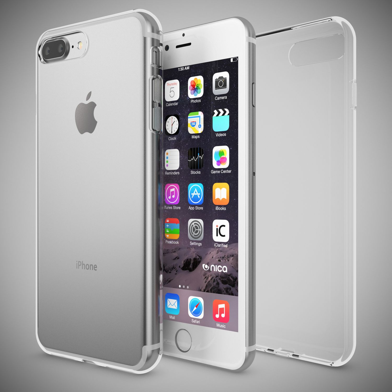 Se muestran dos teléfonos con fundas protectoras. Un teléfono está encendido, mostrando una pantalla de inicio con iconos de aplicaciones.