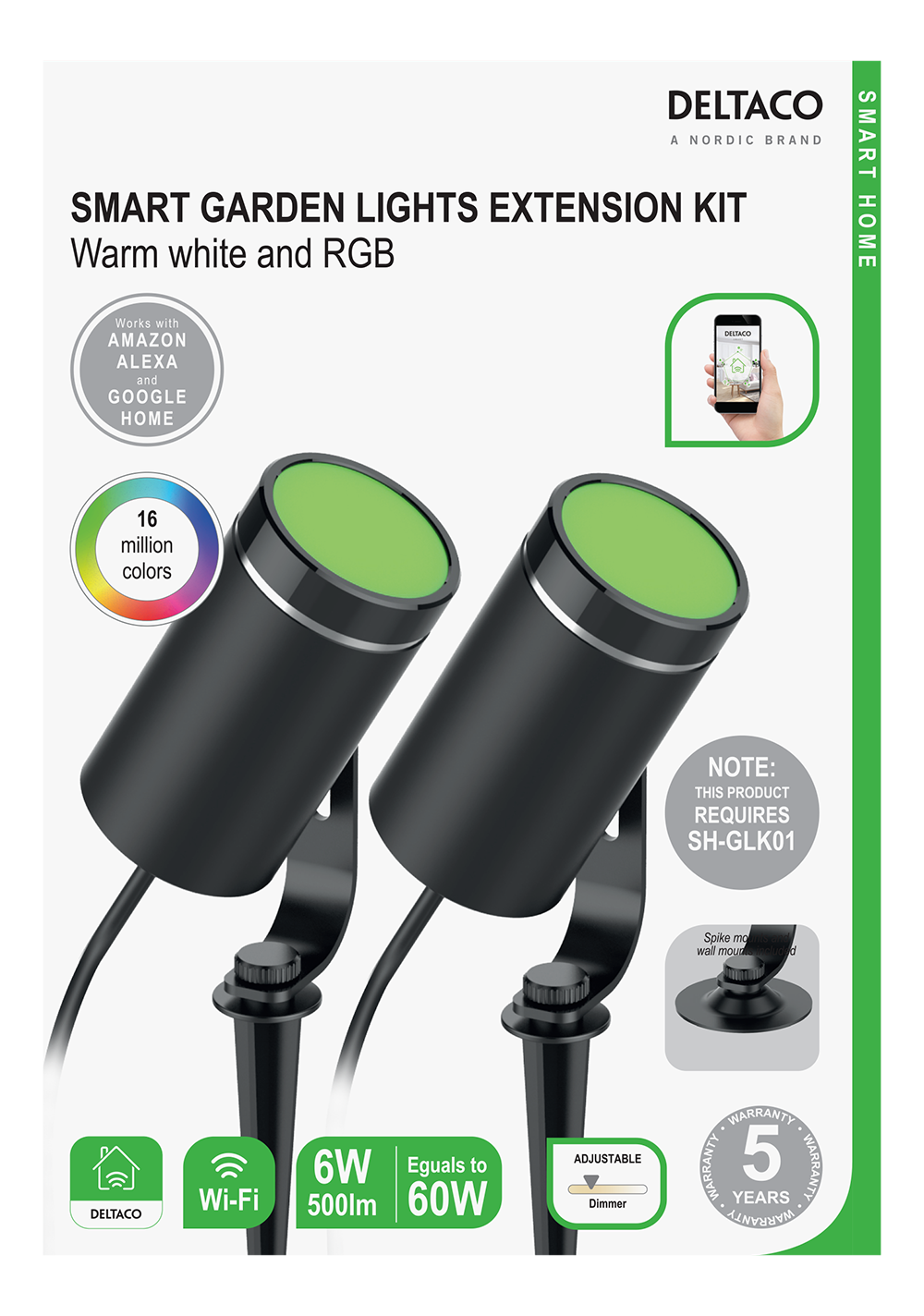 Zwei schwarze Gartenleuchten mit grünen Lichtern auf weißem Hintergrund. Eine Produktbeschreibung ist sichtbar.
