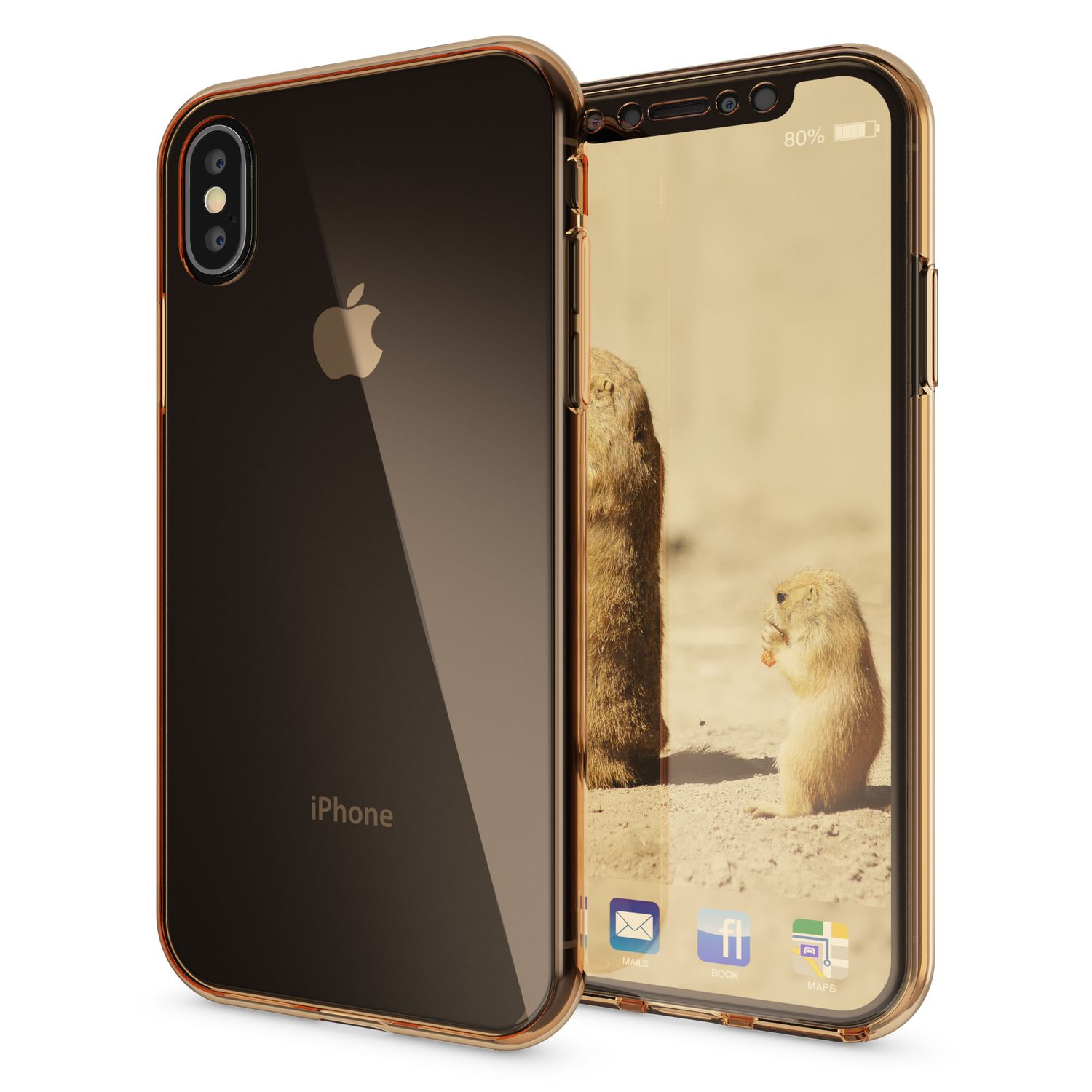 Telefon in klarer Hülle. Zwei Präriehunde sind auf dem Bildschirm.