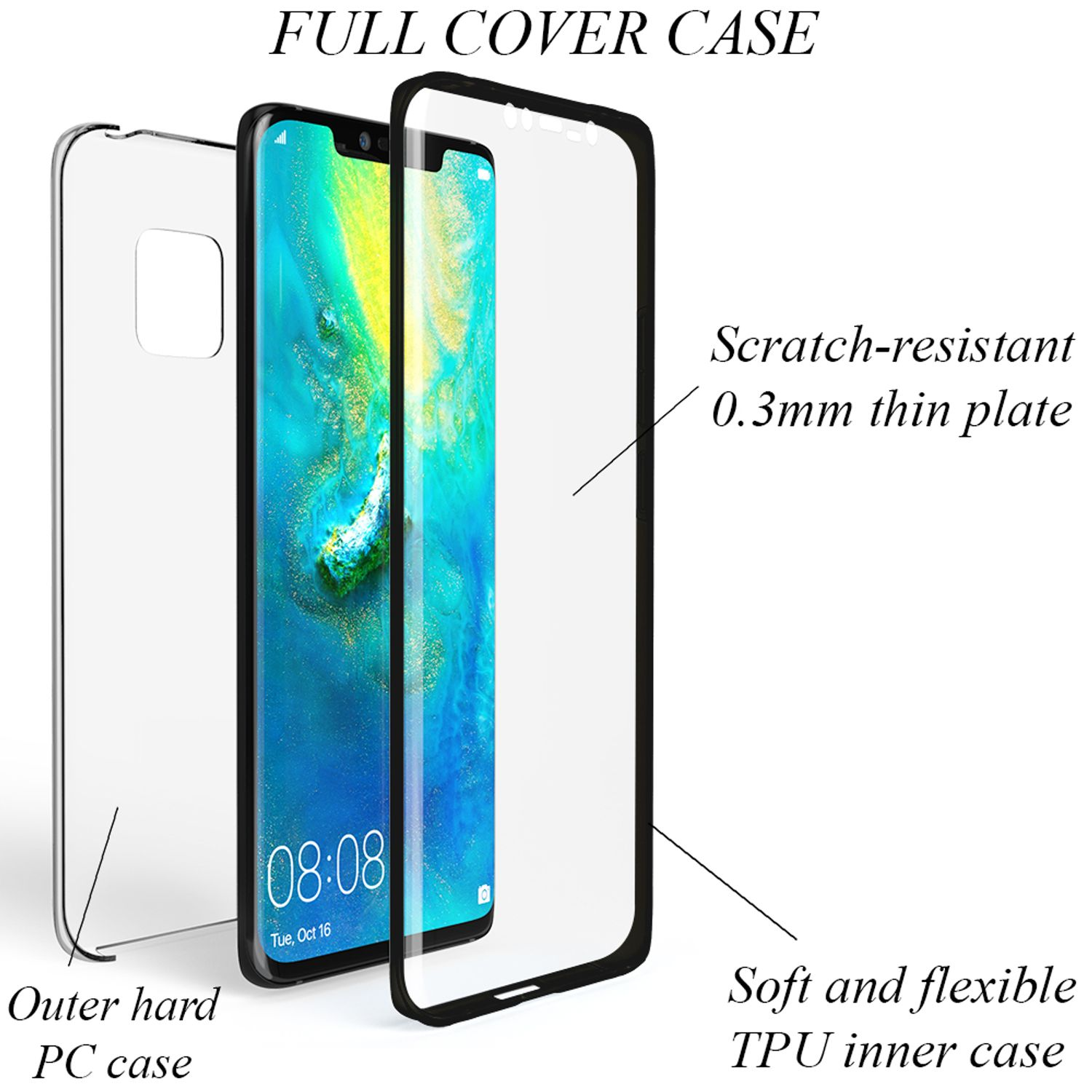Ein Telefon mit einer Vollschutzhülle, mit einer transparenten Außenhülle und einer weichen Innenhülle.