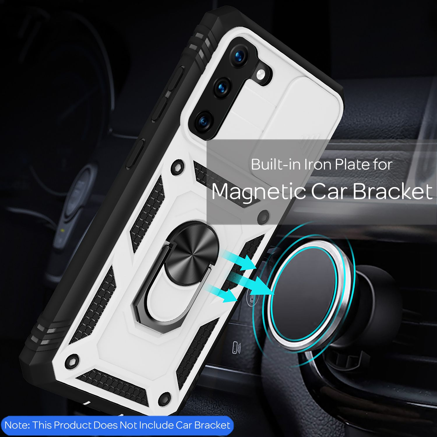 Custodia nera e bianca con design a staffa per auto e frecce.