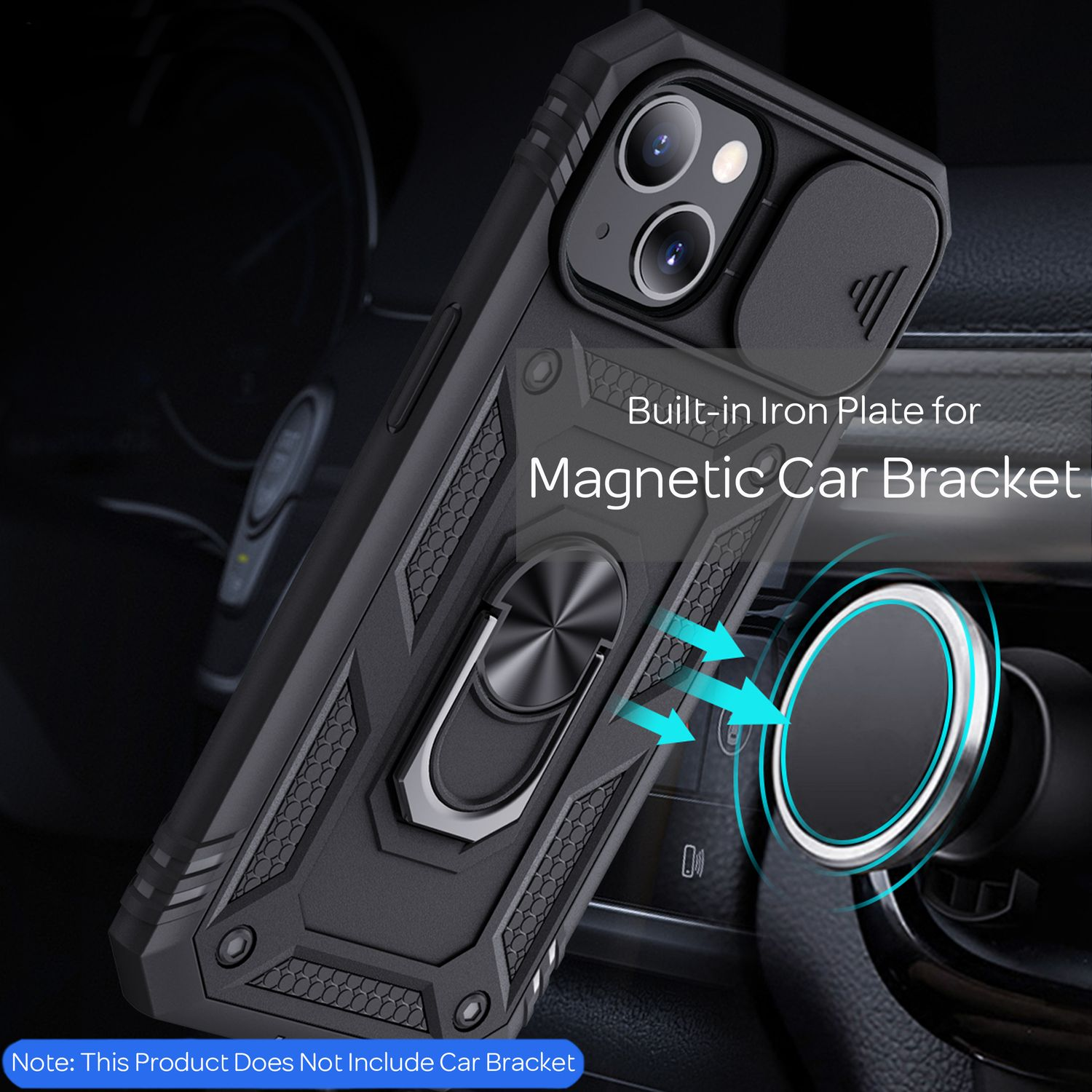 Custodia nera per telefono in auto, con supporto magnetico per auto.