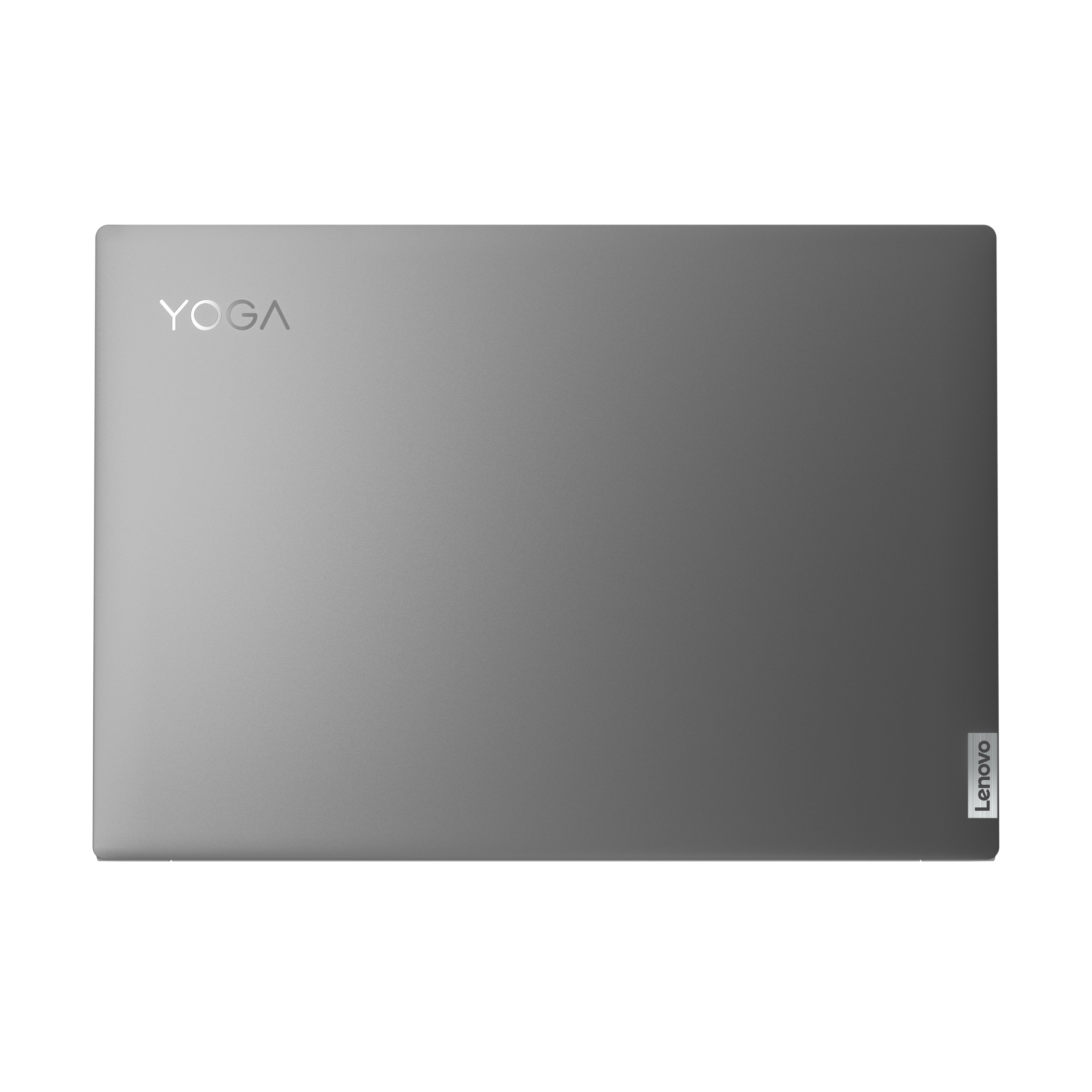 Una laptop gris con las palabras "YOGA" y "Lenovo" en ella.