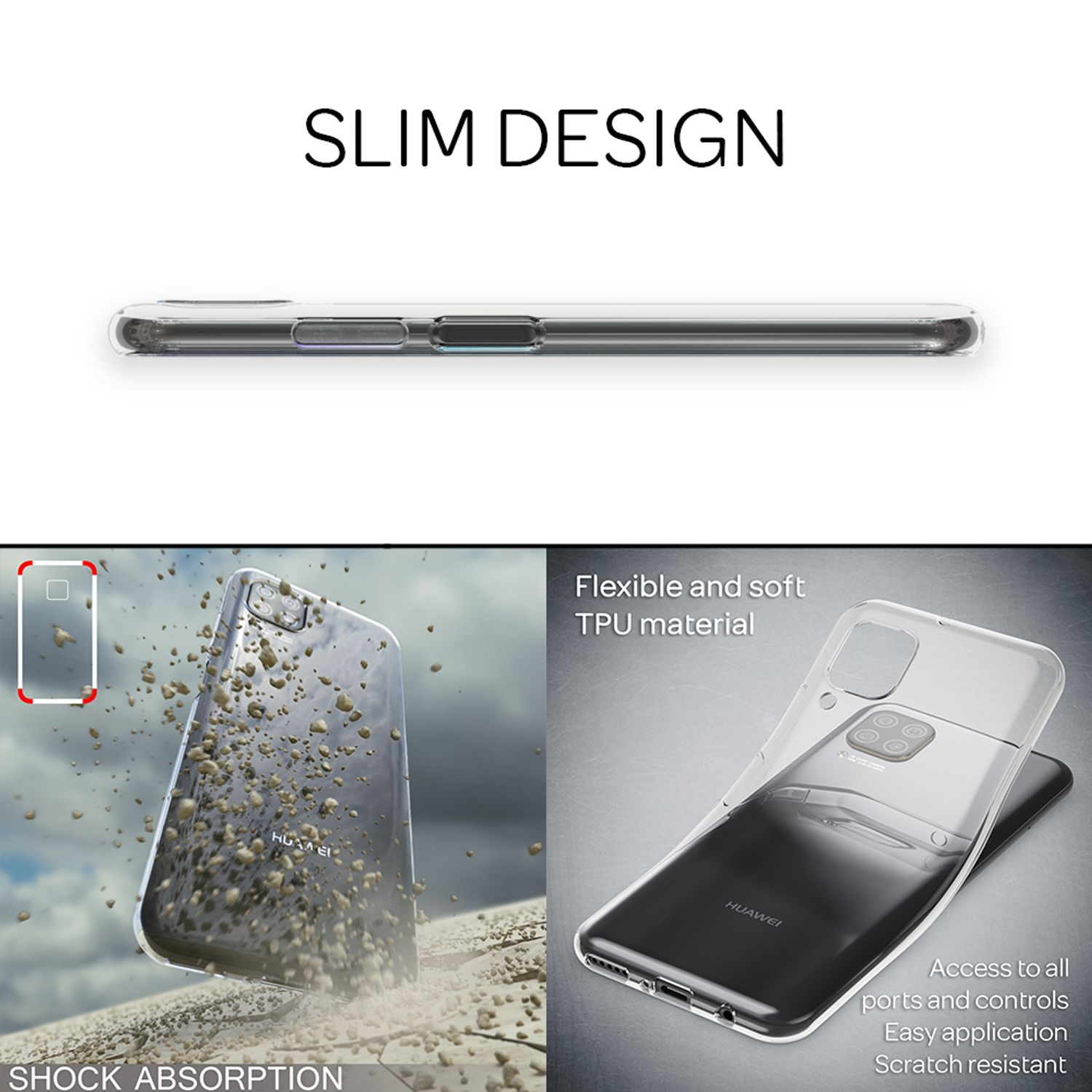 Handyhülle, die schlankes Design, Stoßdämpfung und TPU-Material zeigt.