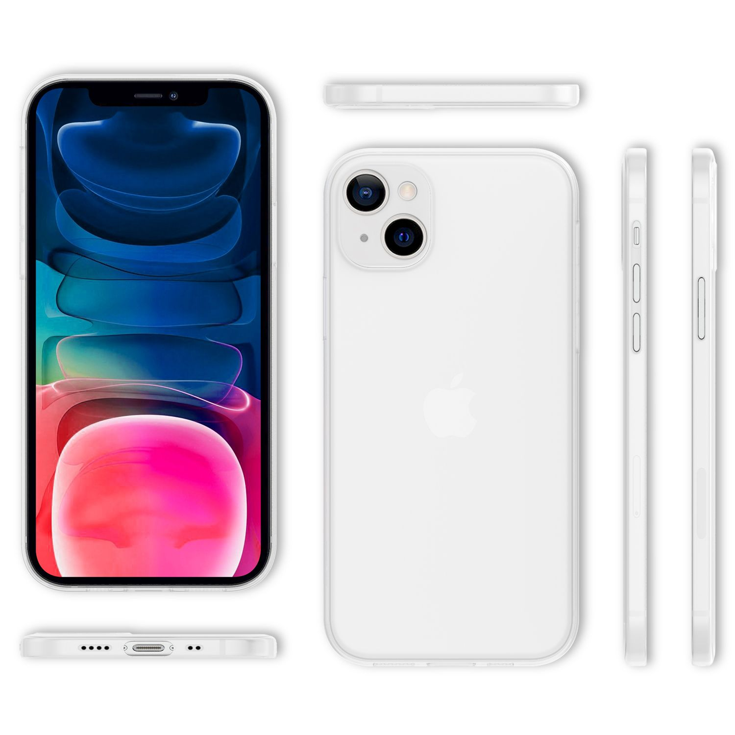 Weißes Telefon, verschiedene Winkel. Vorder-, Rück- und Seitenansicht.