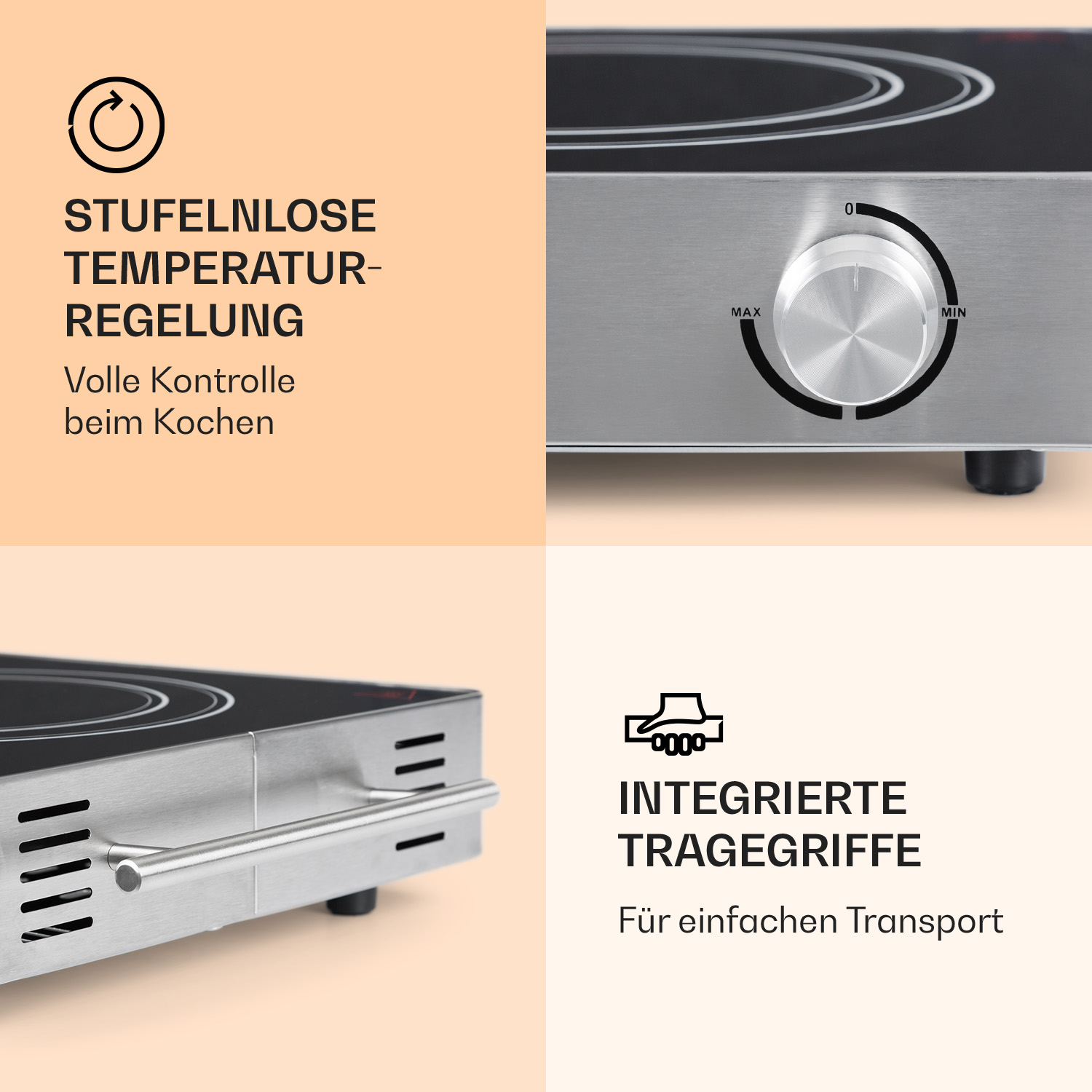 Induktionskochfeld-Detail: Temperaturregelknopf und Griff.
