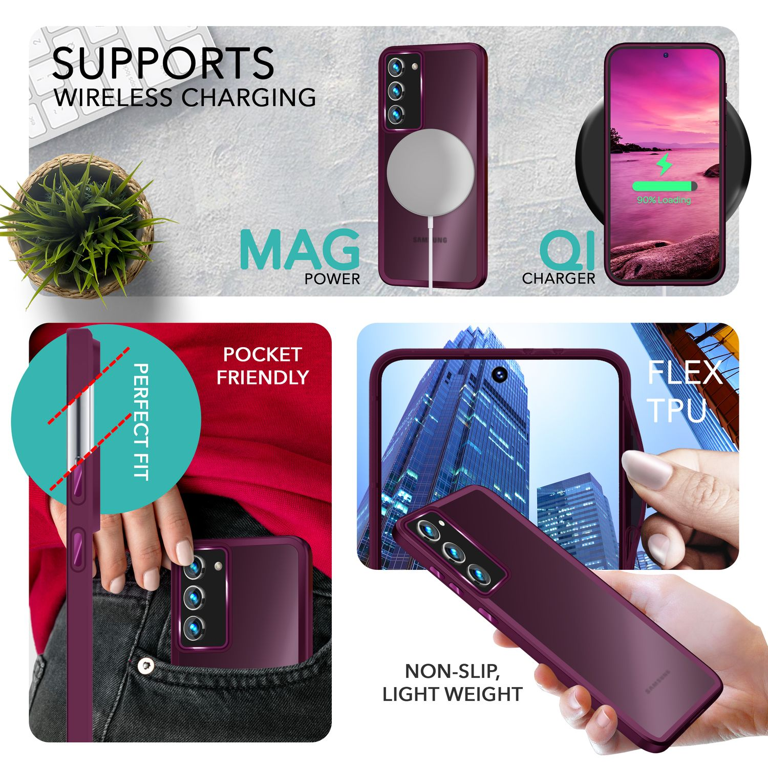 Telefon in Hülle, Mag Power, QI-Ladegerät, taschenfreundlich, Flex-TPU.