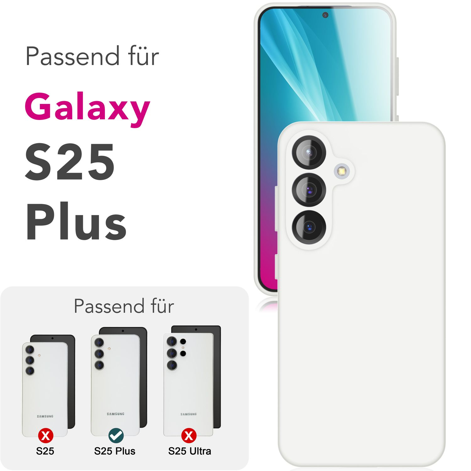 Weißes Telefoncase auf weißem Hintergrund, mit einem Telefon im Hintergrund. Es gibt Telefonbeispiele.