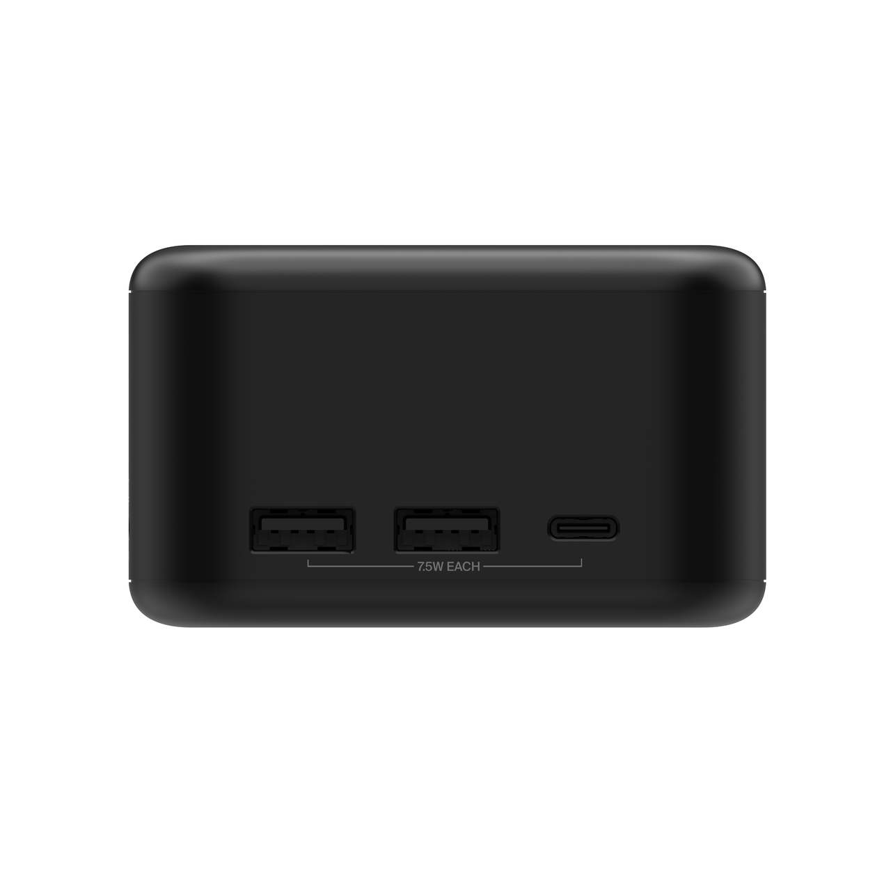 Un power bank nero con tre porte USB.