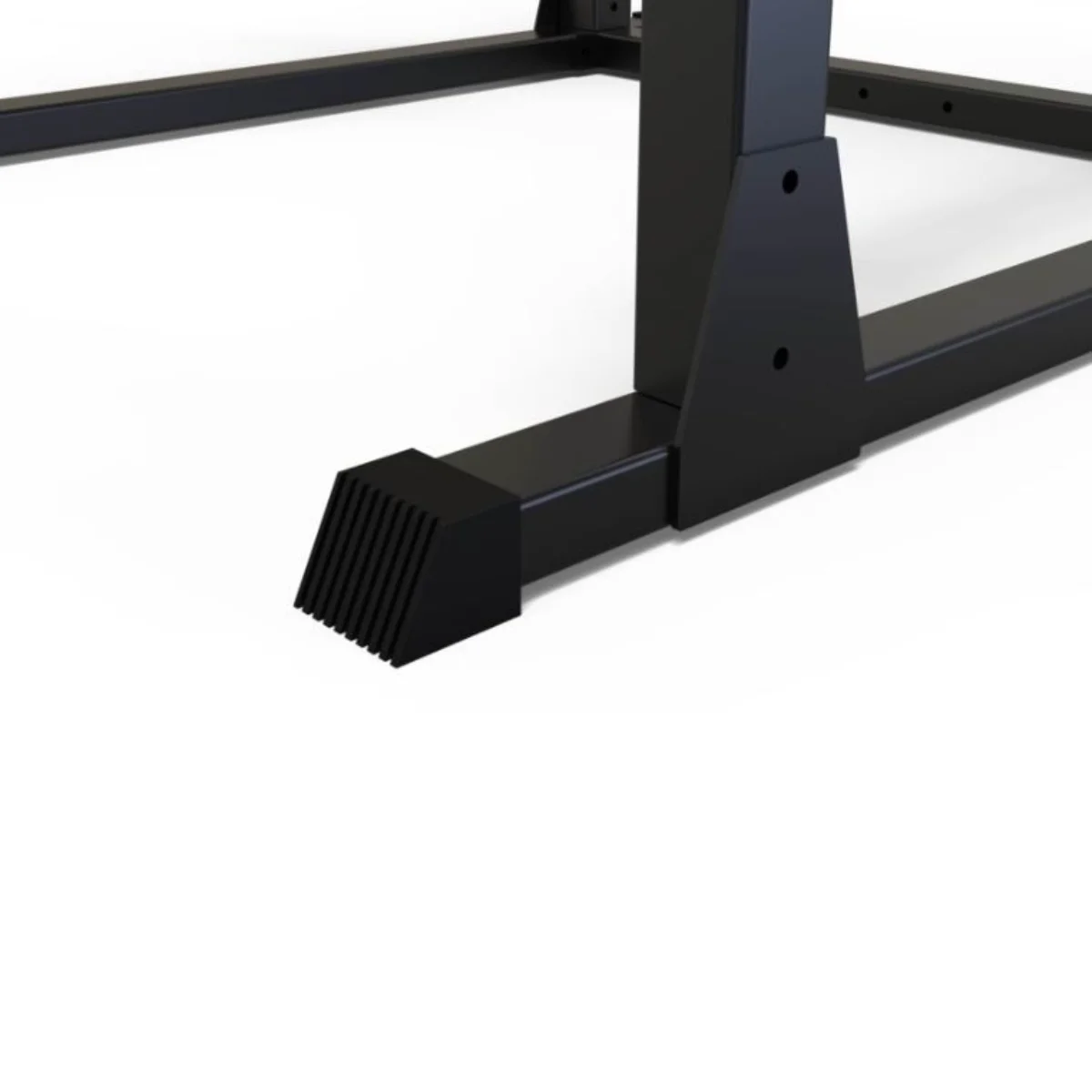 Black metal frame base, rubber foot. White background.