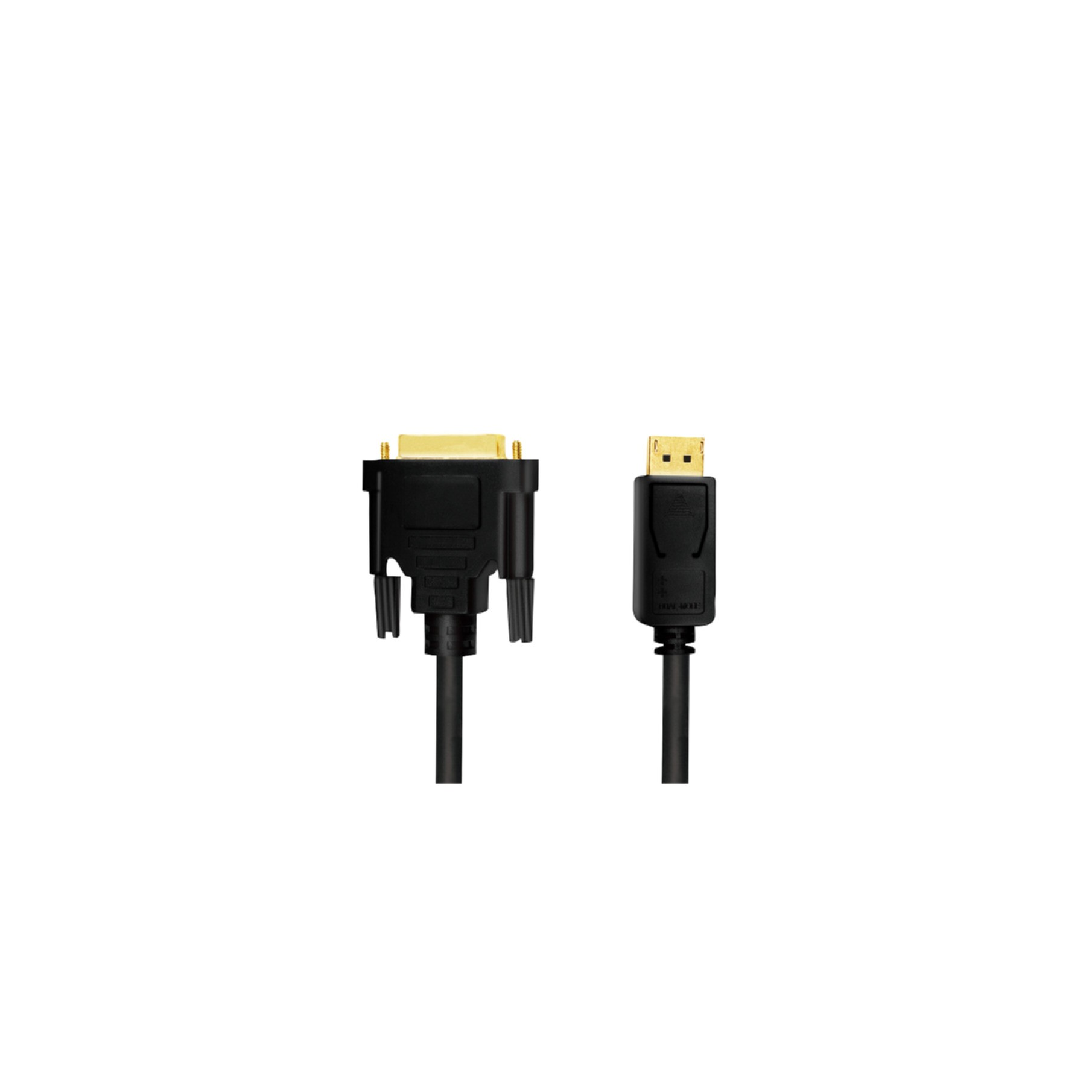 Czarny kabel DVI do DisplayPort na białym tle.