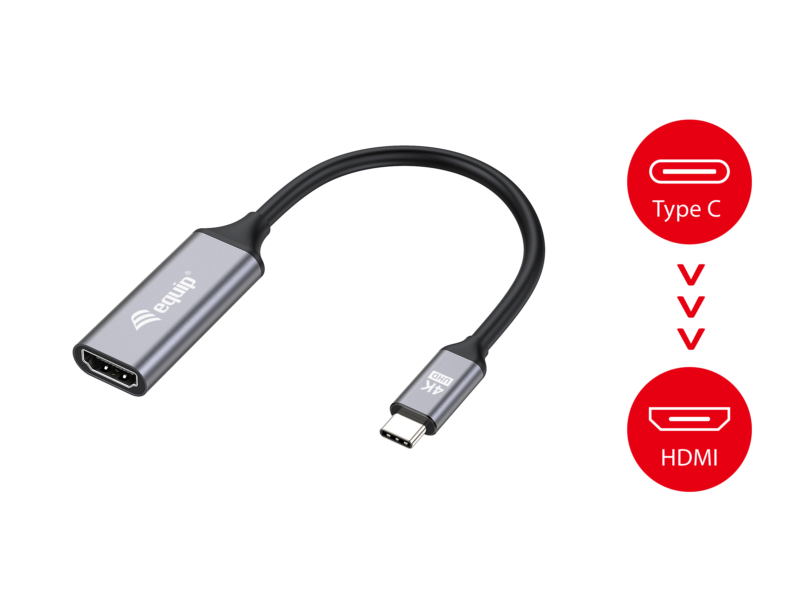 Cable adaptador gris de HDMI a USB-C.