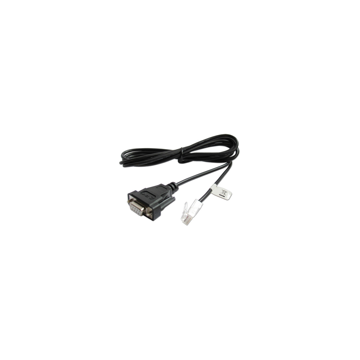 Cavo nero con connettori VGA e RJ45, isolato su sfondo bianco.